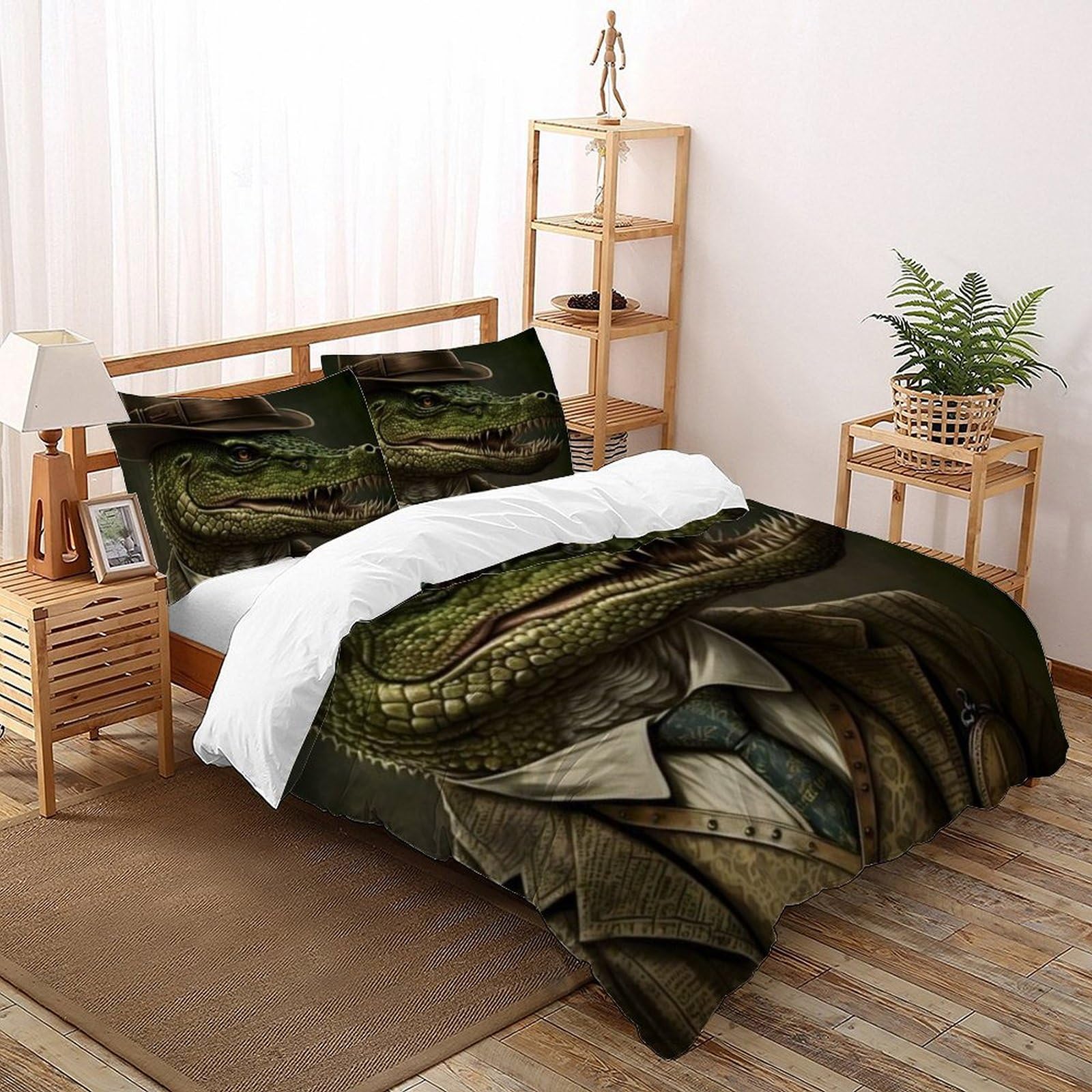 Housse de couette Super King imprimé 3D crocodile en microfibre 260x220cm pour lit enfants
