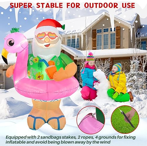 Miniatura 3 de Decoraciones Inflables de Navidad al Aire Libre de 6 Pies, Decoración de Papá Noel de Hawái Linda, Decoración de Navidad Hinchable con Luces LED,