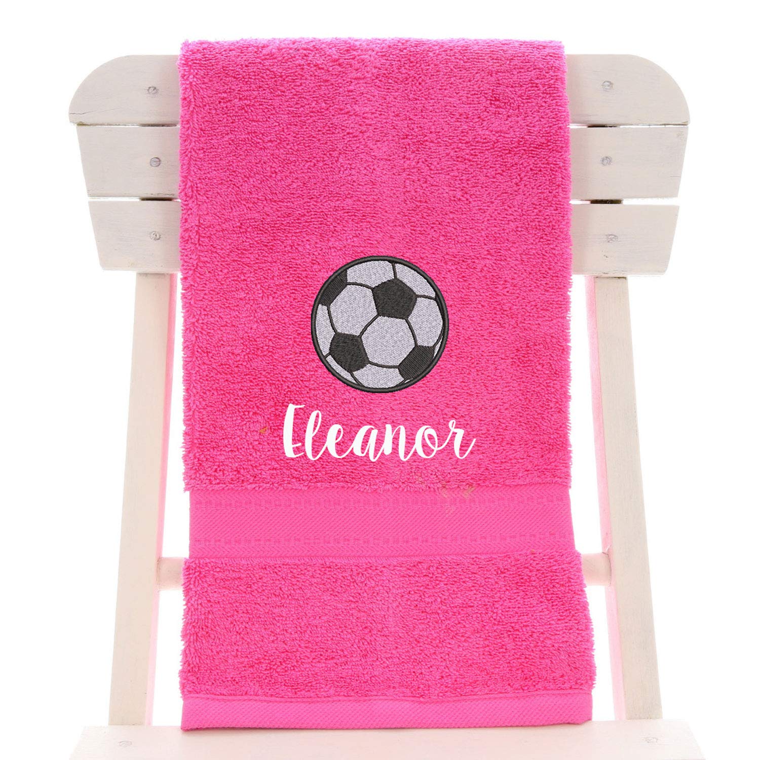 aztex Personalised Children's 100% Cotton Bath Towel with Football Logo & Name, 550gsm, 70cm x 130cm - Pink