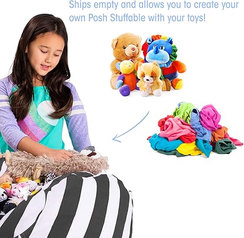 Miniatura 8 de Posh Creations Funda para silla puf de almacenamiento de animales de peluche para niños, organizador de juguetes para niños, XL, 48 pulgadas, rosas