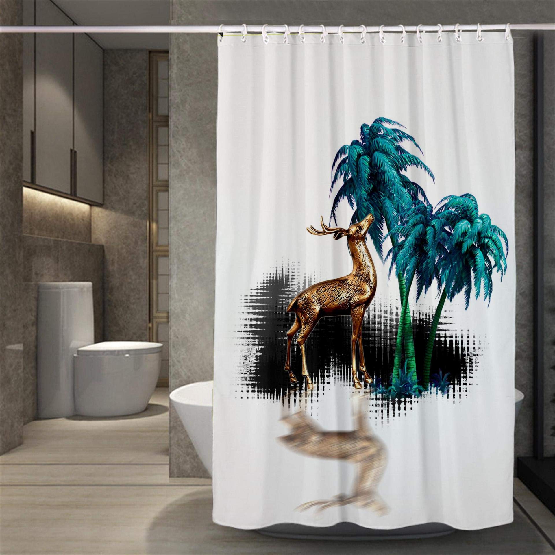 Tenda Doccia Albero Blu Dorato Antimuffa Tenda Finestra Bagno Impermeabile Poliestere Lavabile per Dormitorio Famiglia Hotel Tende Vasca da Bagno con 12 Ganci(180x220cm)