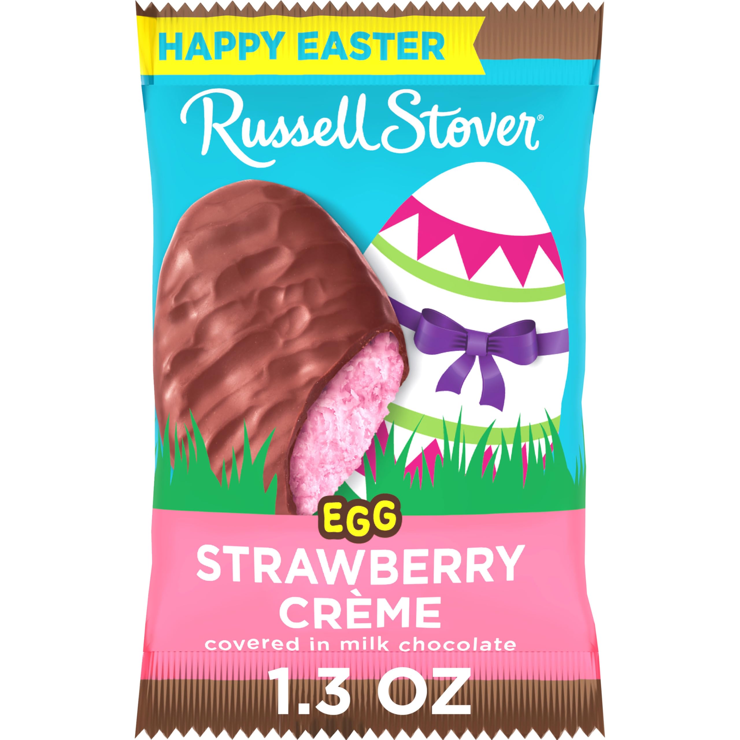 Russell Stover Easter Strawberry Crème Milk Chocolate Easter Egg, 1.3 oz each (Pack of 18)