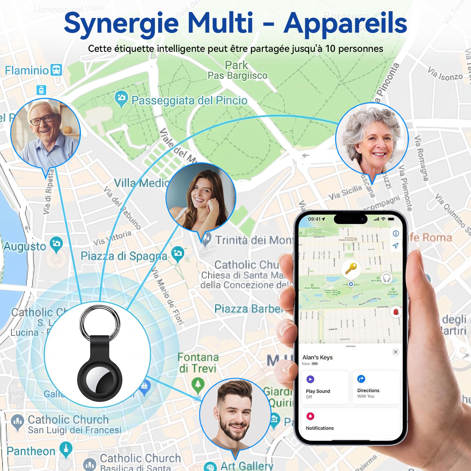 Traceur GPS Voiture, Car GPS Tracker pour Android y iOS, Magnétique Tracker de Voiture sans Abonnement, Invisible Bluetooth Smart Tag pour Moto/Wagons/Vélo (Noir)
