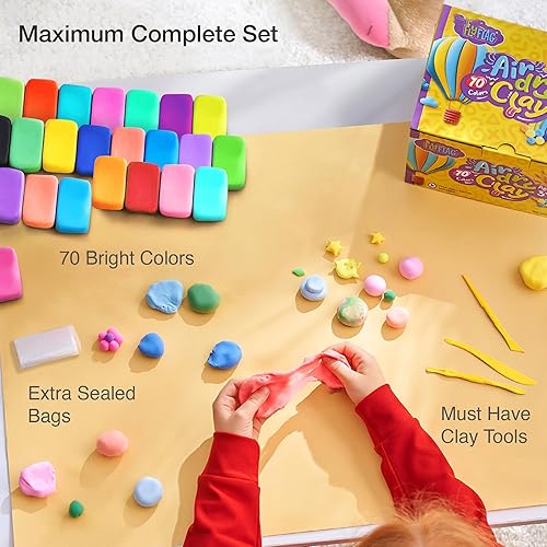 Miniatura 2 de FlyFlag - Arcilla de secado al aire – 70 colores, ultraligera y suave, arcilla de modelado no tóxica para niños con herramientas y tutoriales, para
