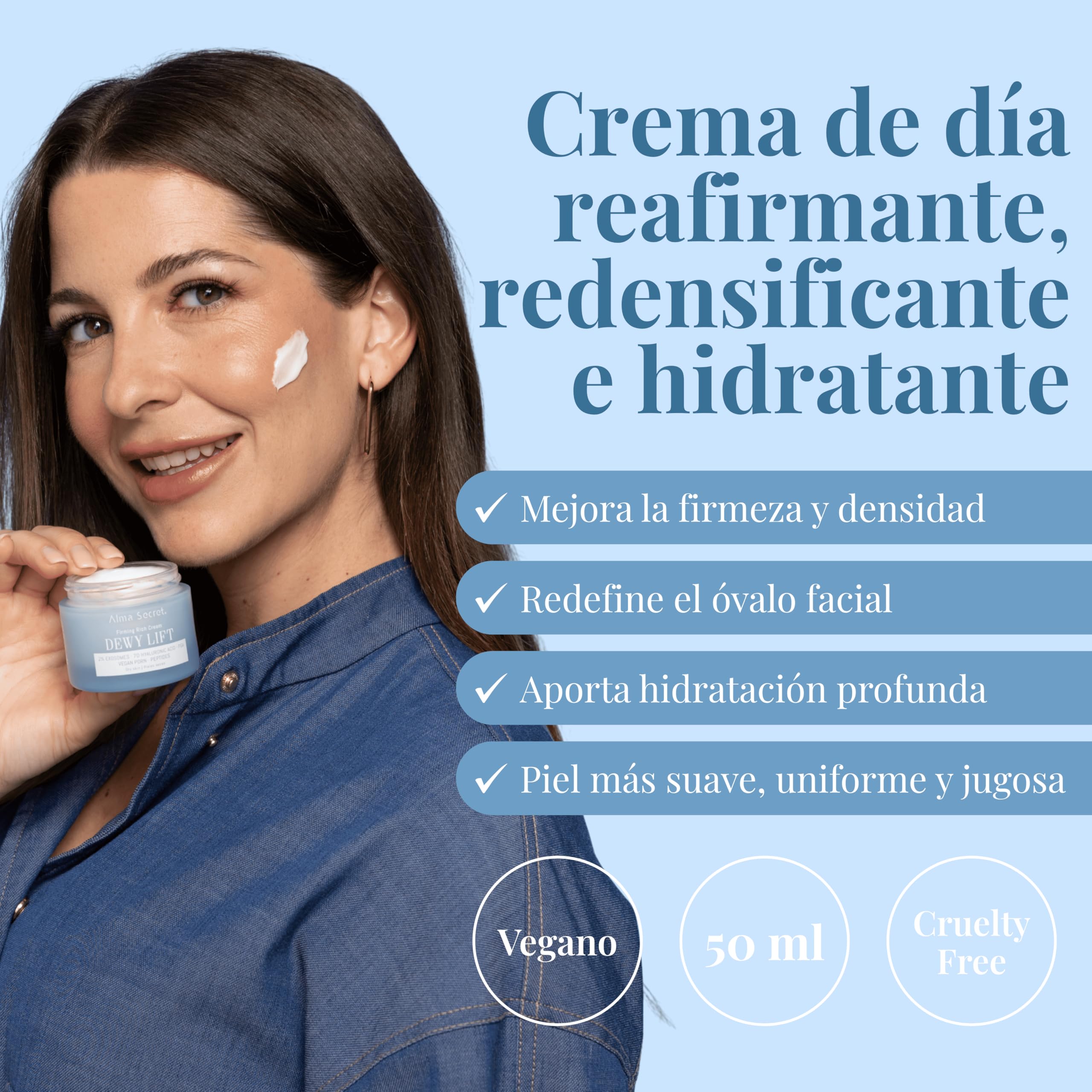 ALMA SECRET | Dewy Lift Rich Firming Cream | Crema de día reafirmante, redensificante e hidratante con 2% Exosomas, PDRN Vegano, 7D Ácido Hialurónico y PGA | 50 ml (Piel seca)