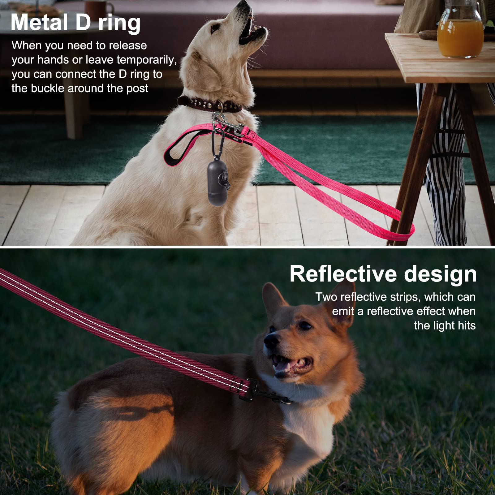 Guinzaglio per cani a led grande, leggero, impermeabile, resistente guinzaglio riflettente in nylon con luce per passeggiate notturne, 4 m di sicurezza Glow in the Dark Guinzagli per cani rosa