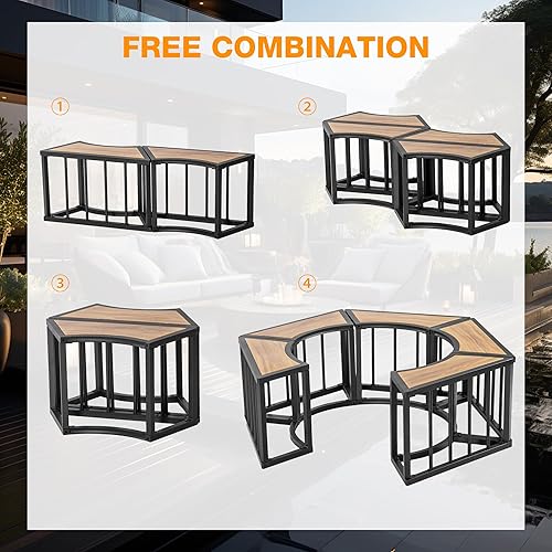 Miniatura 8 de Joyside Fogata de 51 pulgadas con parrilla y mesas auxiliares de grano de madera, hoguera de leña al aire libre con tapas, póker de fuego y mesas