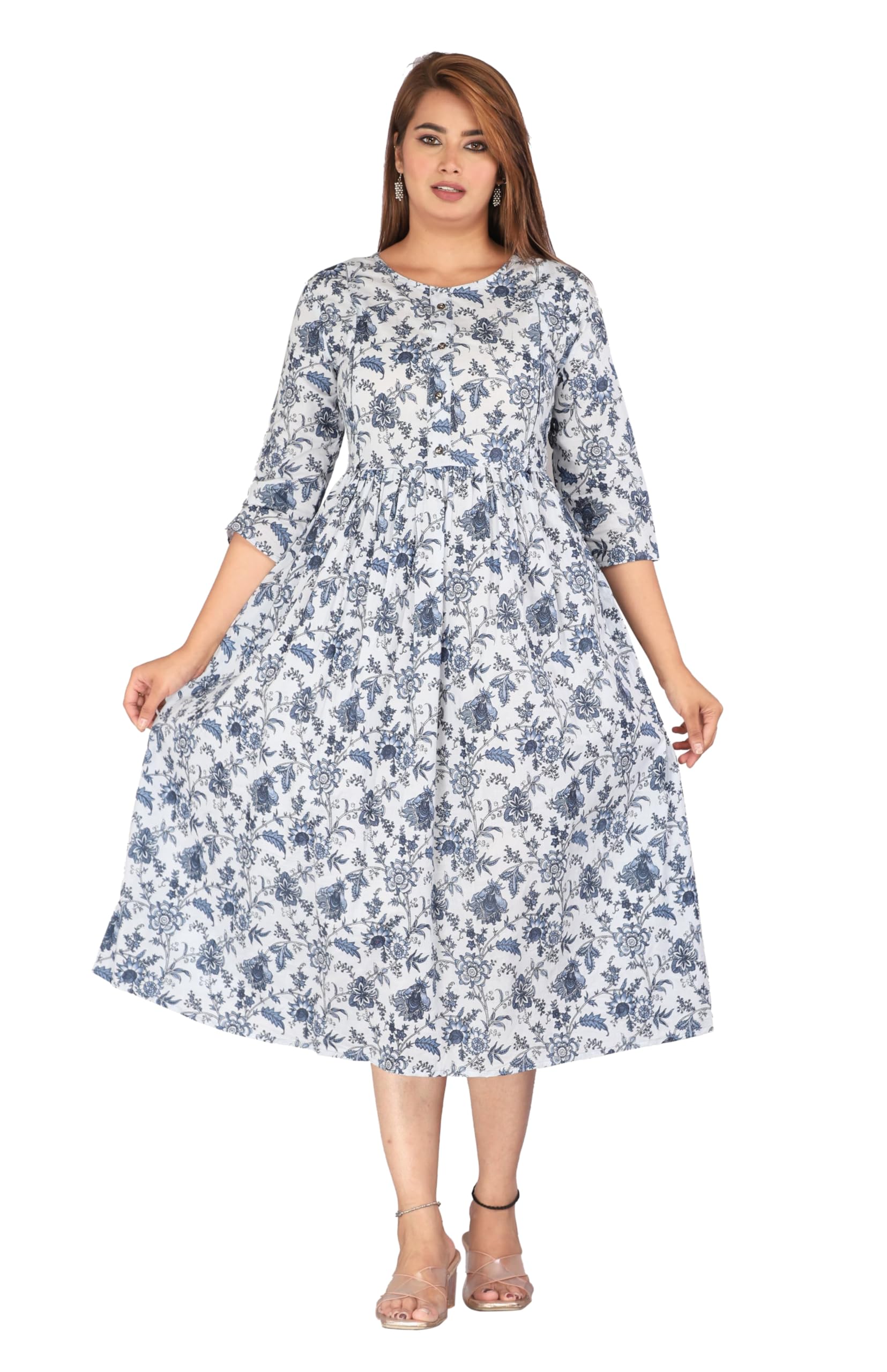 Women's Maternity Gold Print Dual Zipped Comfort Dress for Feeding Maternity Nursing-image-2