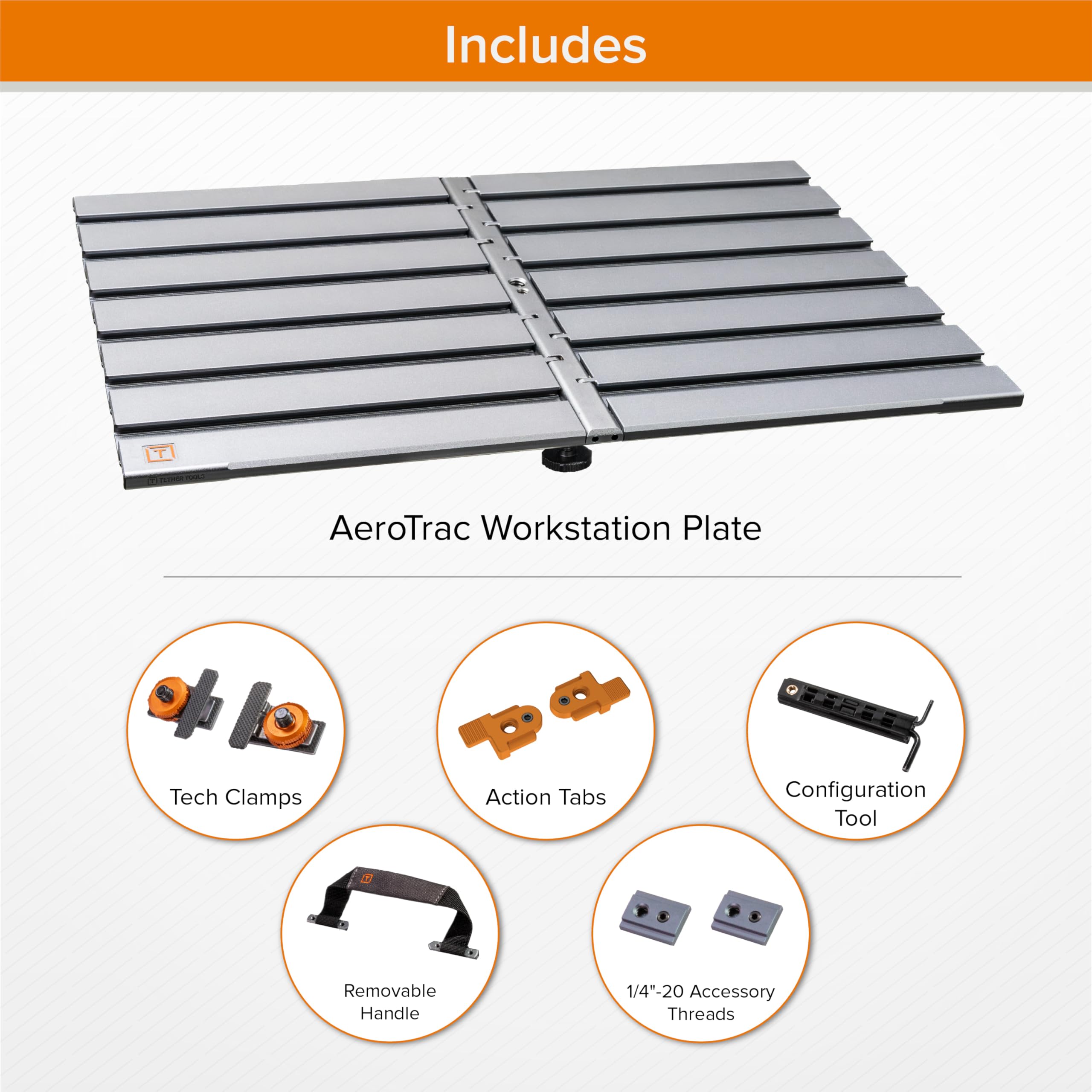 AeroTrac Workstation Systems (piastre, morsetti tecnici (set di 2), maniglie, strumenti e schede di azione (set di 2), 1/4"-20 secondi (set di 2)