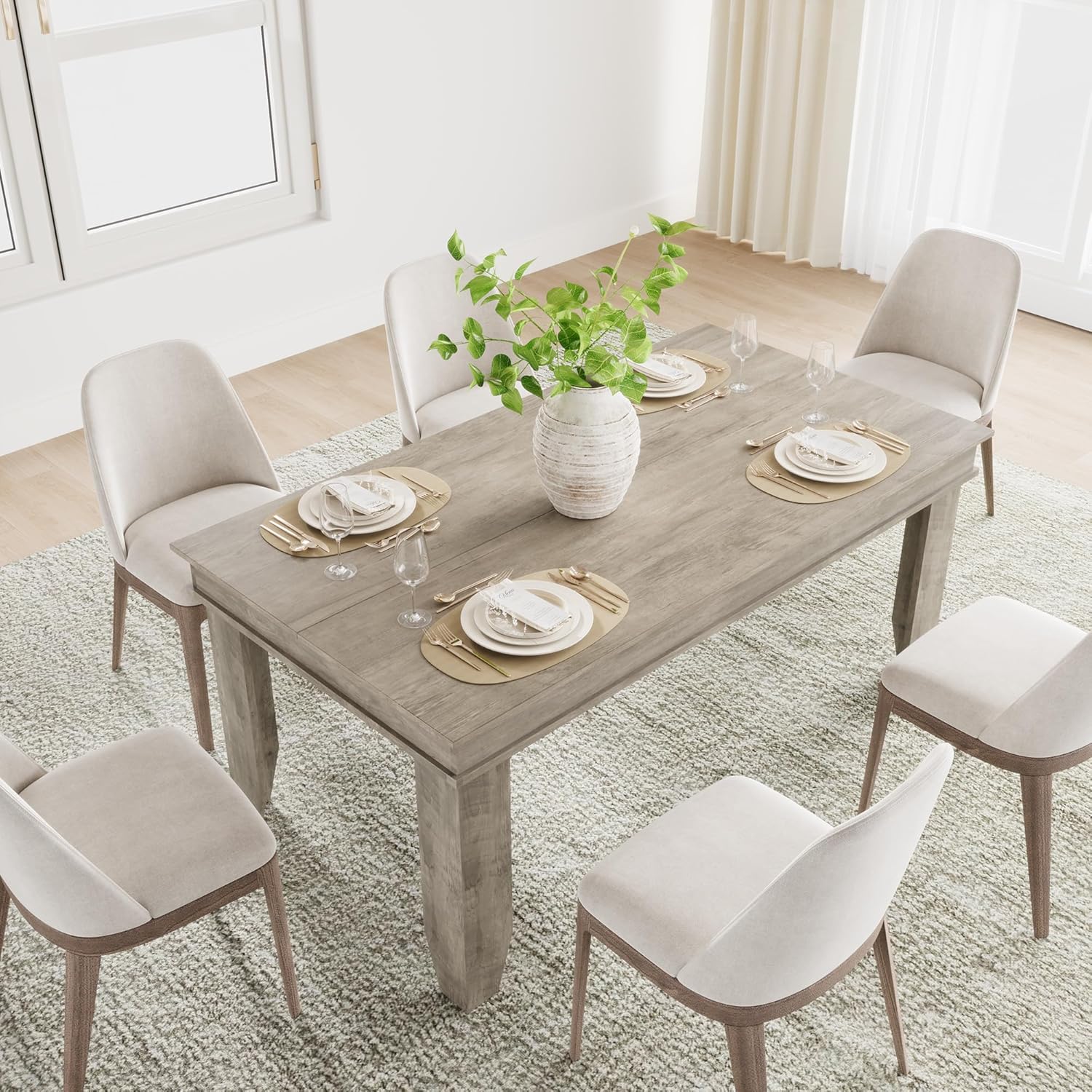 GarveeHome Farmhouse Dining Table for 4-6 People, 63 in Long Kitchen Tables with Wooden Sturdy Frame, 5 ft Large Rectangular Dinner Table for Dining Room, Kitchen, Grey, 63" Non-extendable