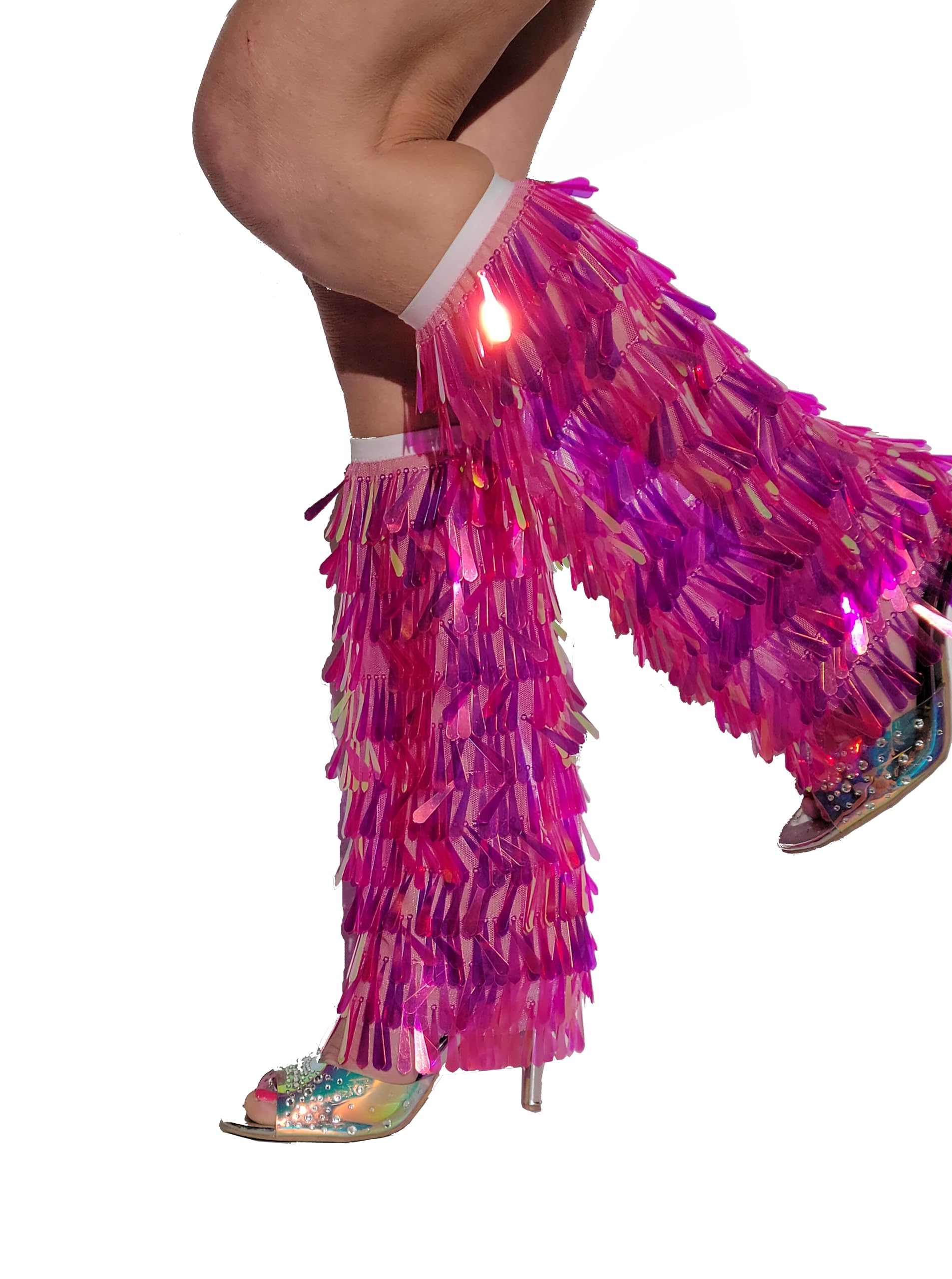 Pink Fringe Sequin Leg Warmers Iridescent Boot Covers
