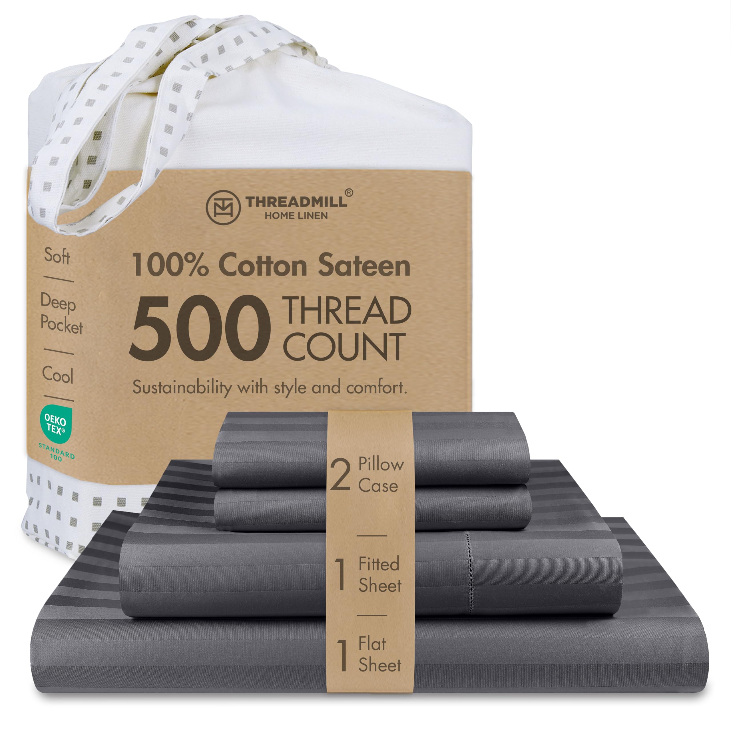 Luxury 300 Thread Count 100% Cotton Sheets Damask Stripe Luxury
