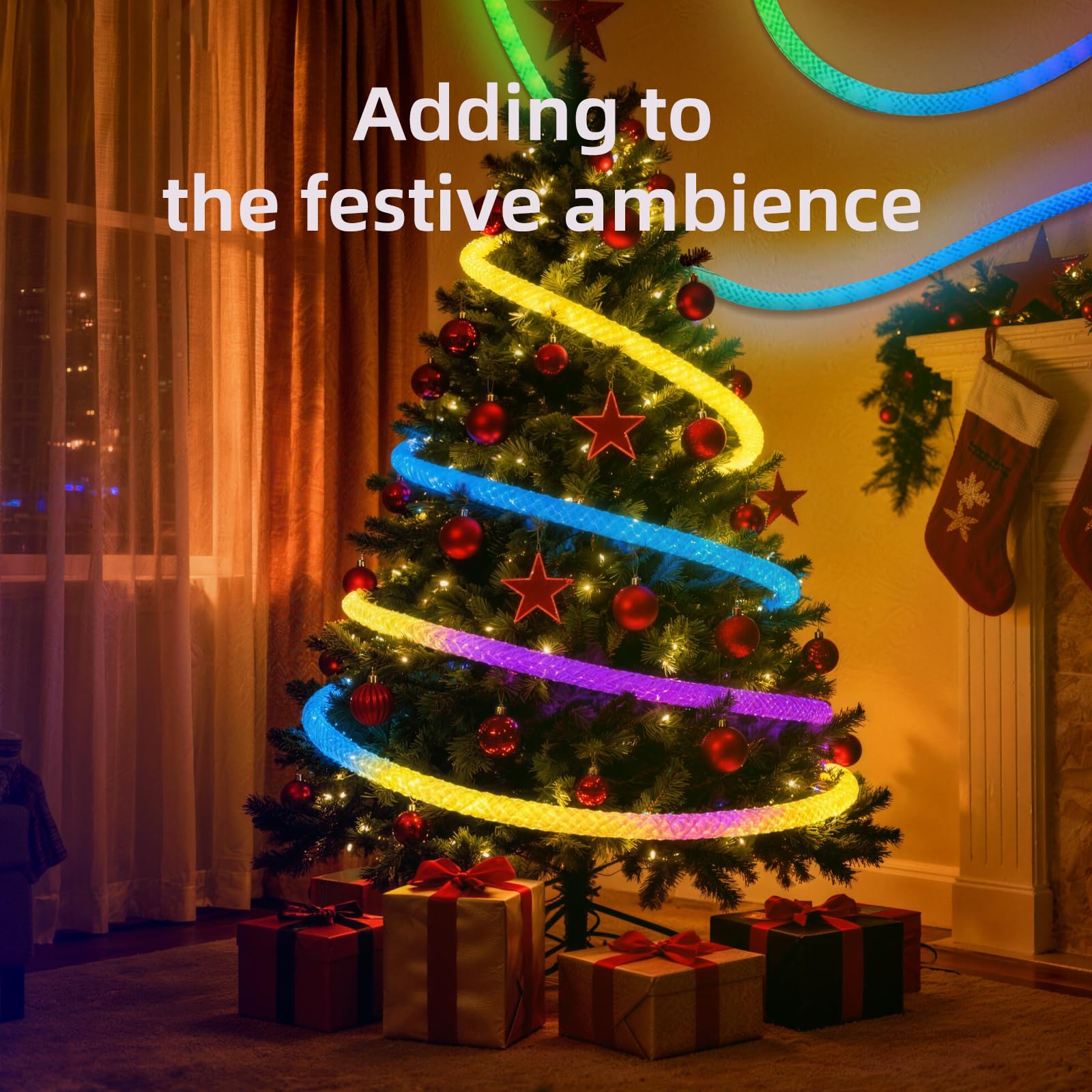 Tira de luces LED de neón de 10 pies, tira de sincronización de música impermeable con control remoto y aplicación, iluminación flexible alimentada por USB para decoración de Navidad, Halloween, sala