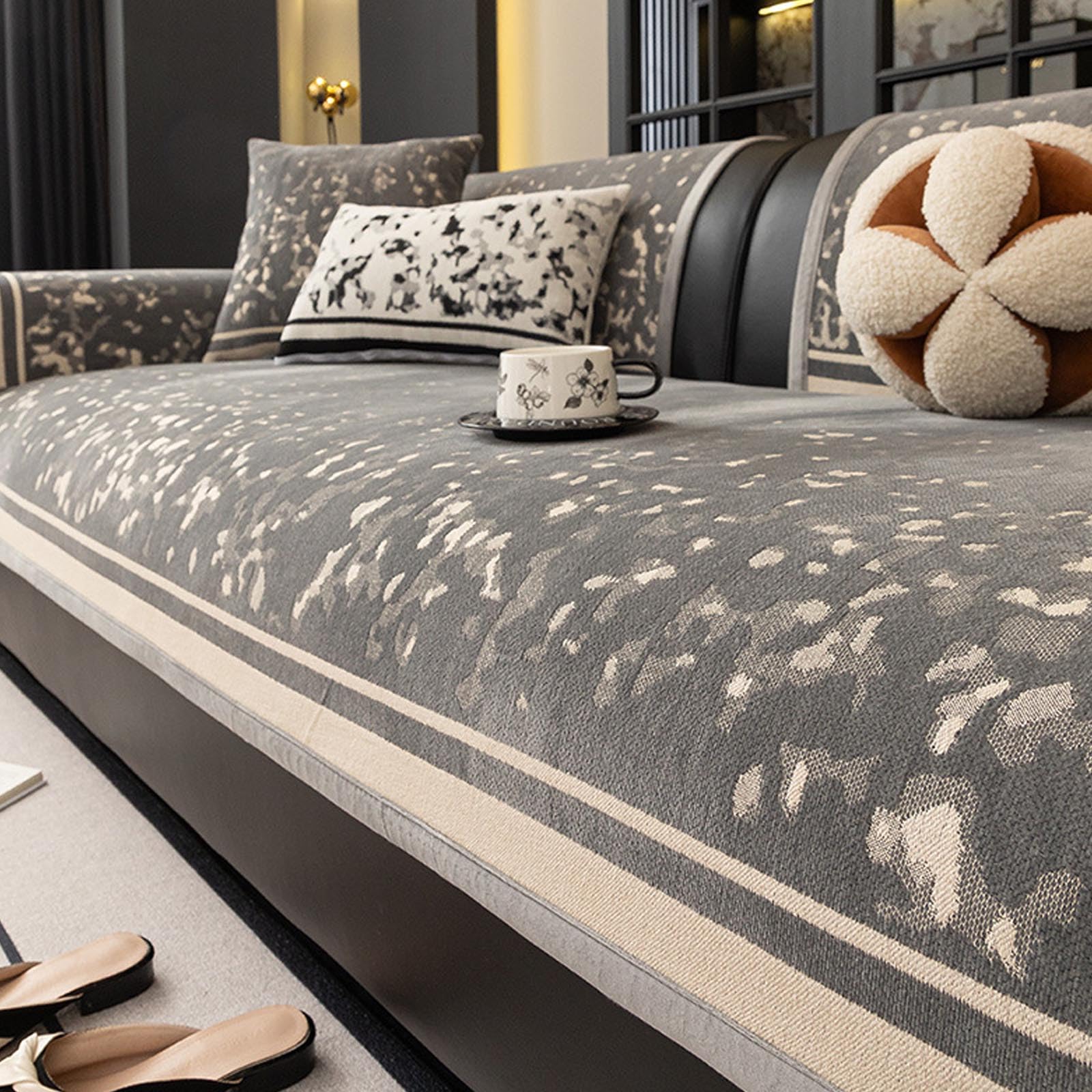 Housse de canapé en chenille gris 90x180cm lavable