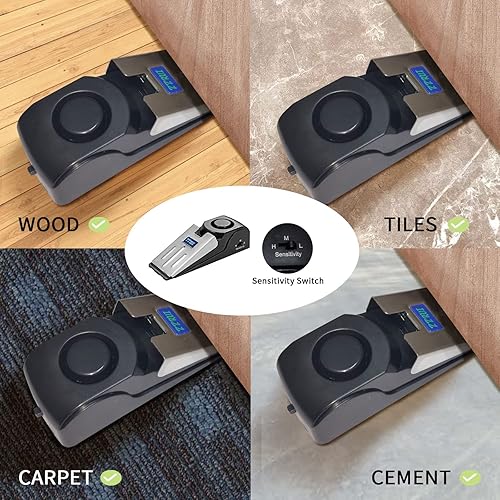 Miniatura 7 de ZZRUI Alarma de tope de puerta con sirena de 120 dB, paquete de 4 tapones de seguridad portátiles para viajes, hogar, apartamento, dormitorio,