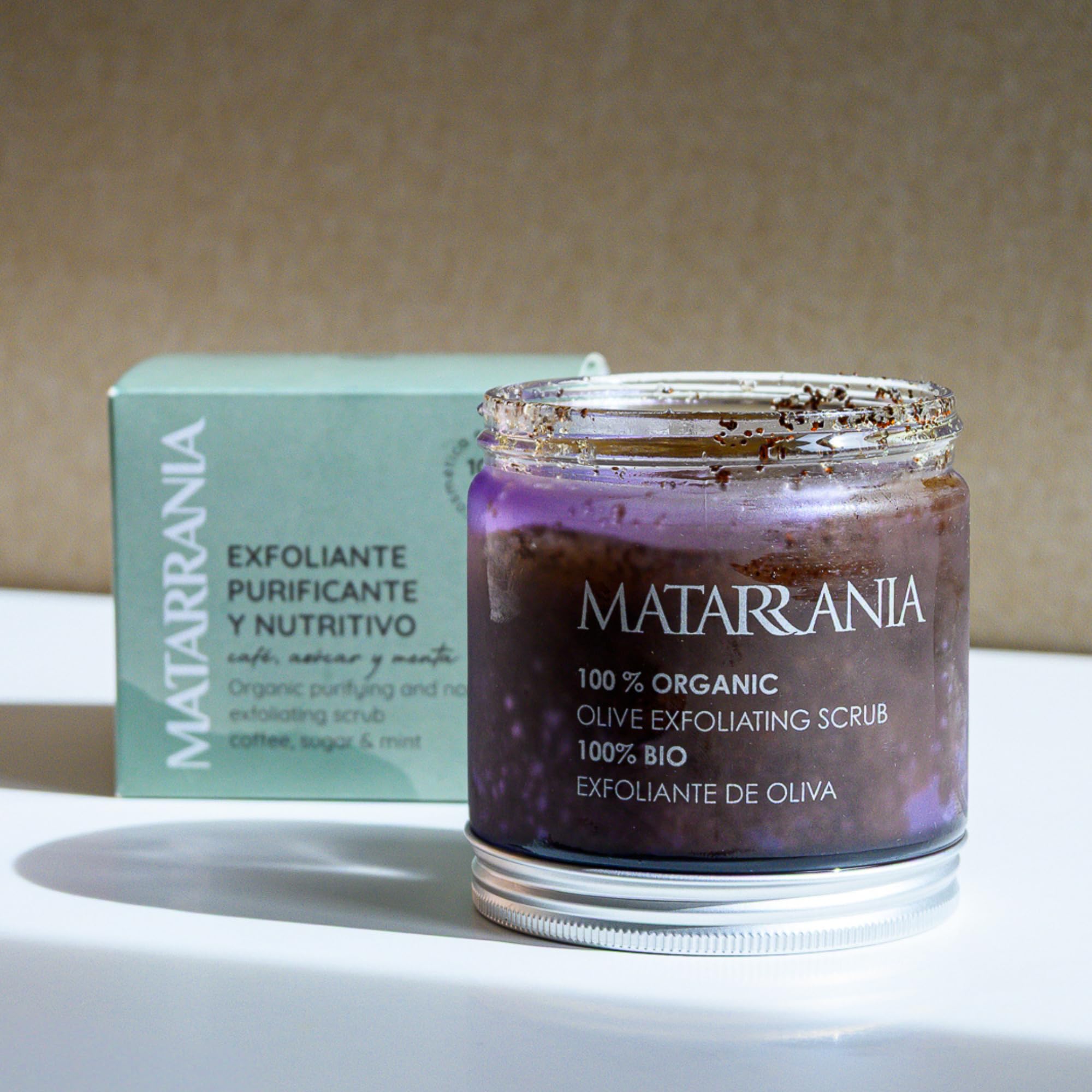 MATARRANIA Exfoliante Purificante y Nutritivo Facial y Corporal 100% BIO, Body Scrub con Azúcar, Café, Menta y Eucalipto, Peeling Suave Renovador que Elimina Células Muertas, Revitaliza y No Reseca