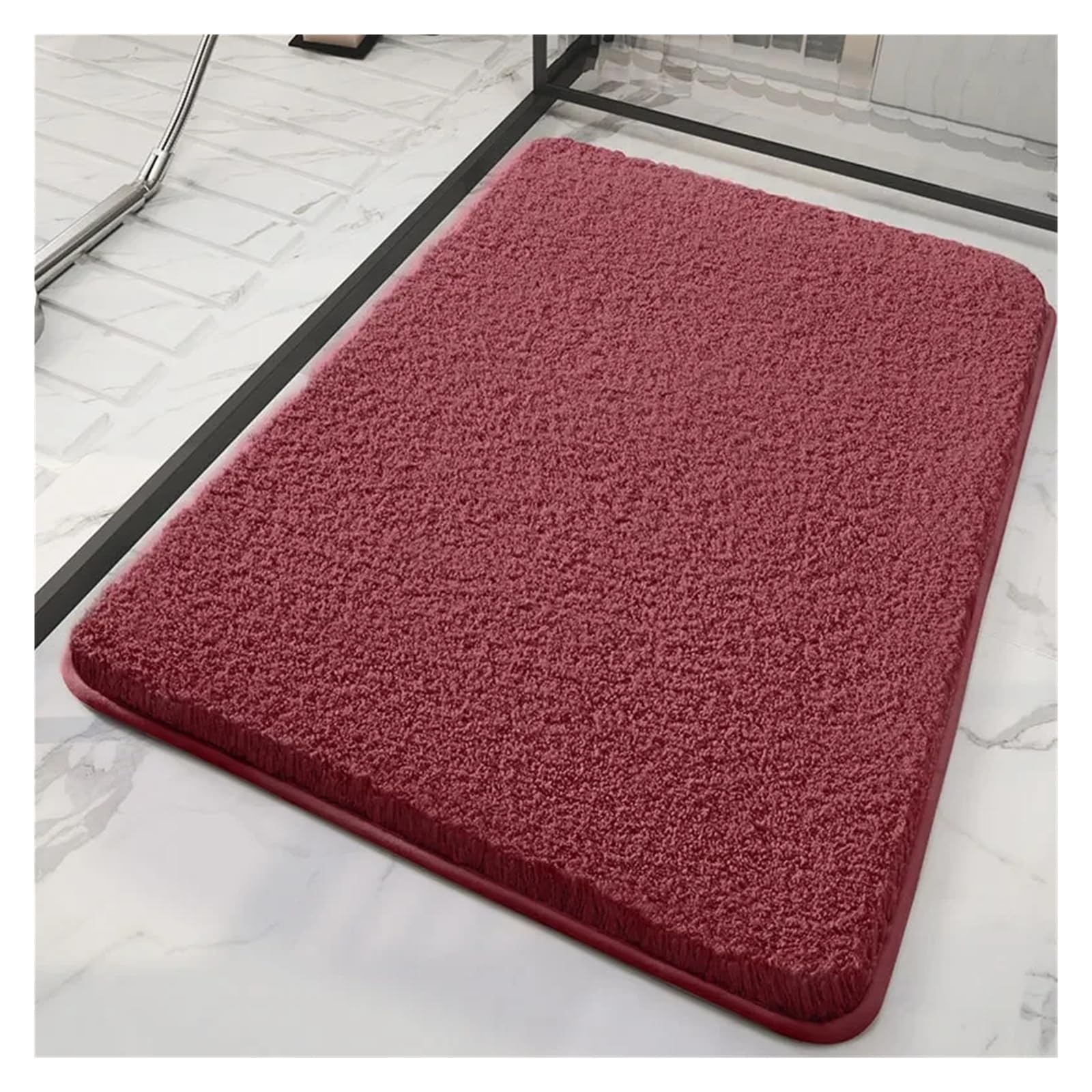 Tappetino da bagno ultra morbido in cotone rosso, spesso, assorbente, ad asciugatura rapida, tappeto da bagno antiscivolo (40 x 60 cm) per un comfort e una sicurezza di lusso