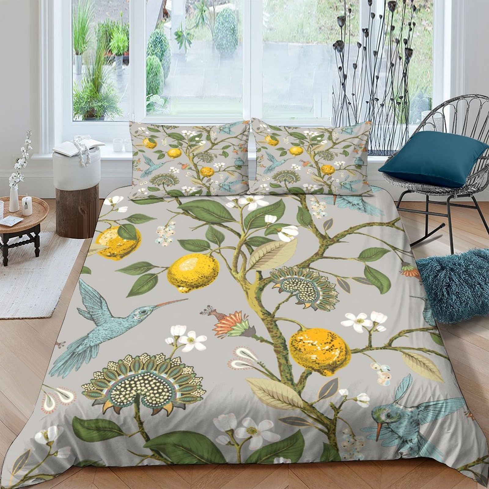 Ctjqhvkz Style-7 3D Printed Lemon Botanical Fitted Sheet Microfiber Soft Breathable Hummingbird Bed Cover For Bedroom Guest Room Decor Single（135X200cm）