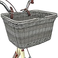 Vista 9 de GRANNY SAYS Cesta de bicicleta, cesta de mimbre para bicicleta, cesta de bicicleta tejida a mano, cesta de mimbre desmontable para manillar delantero
