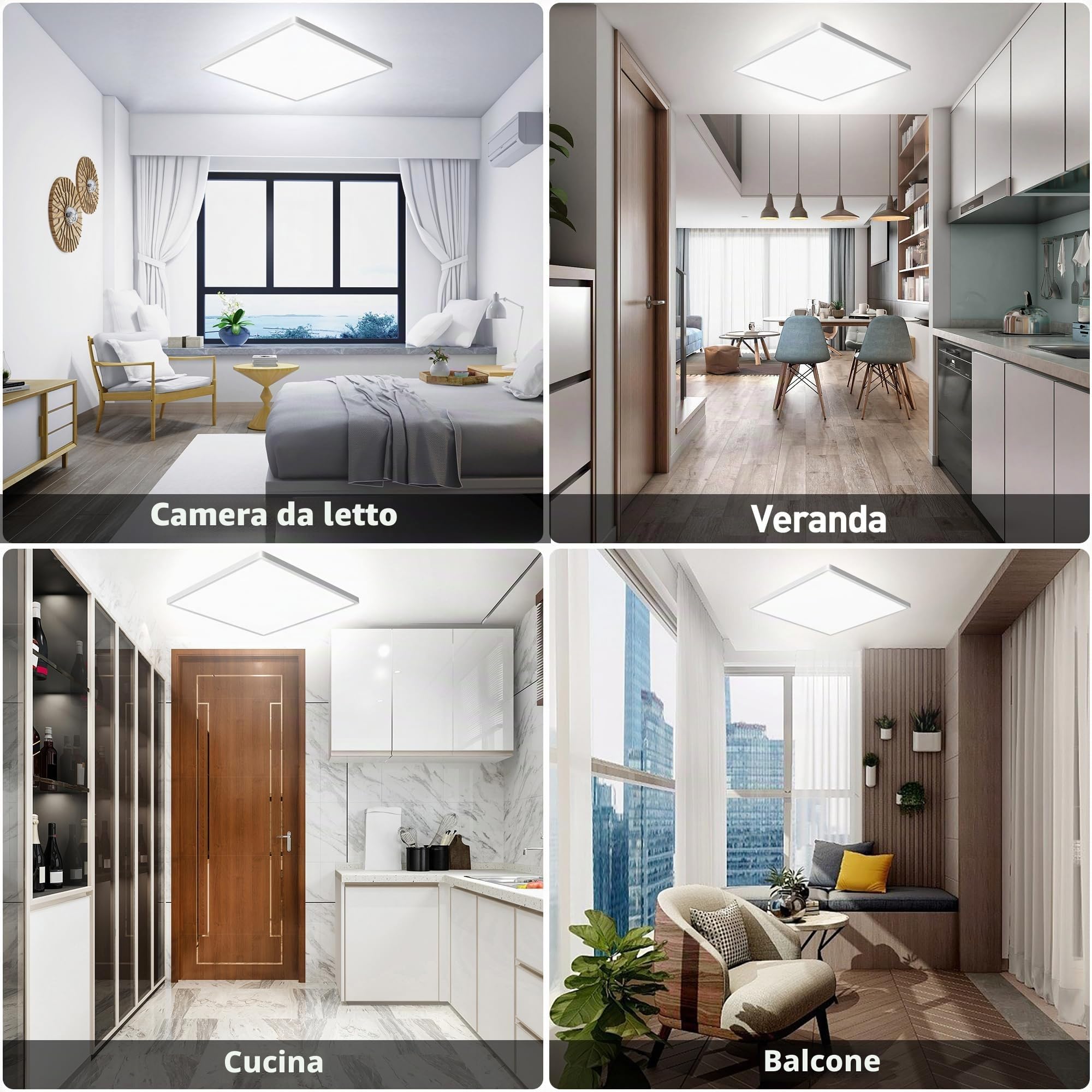 Set di 4 plafoniere a LED: plafoniera a LED quadrata, 24W, 5000K, ultrasottile (29 x 2,5 cm), ideale per bagni, camere da letto, soggiorni, cucine, cantine e balconi.