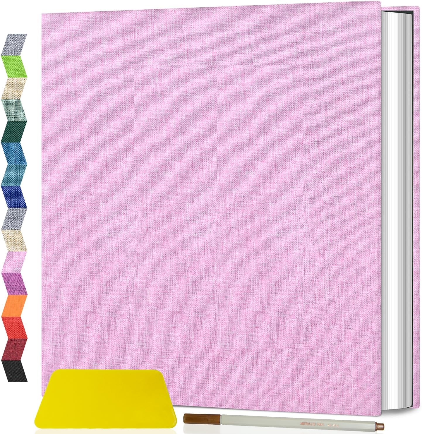 popotop Linen Self Adhesive Photo Albums 6x4 5x7 8x10, 60 Pages Large Photo Book, Linen Personalised Scrapbook Album for Wedding Baby Travel Polaroid, with Scraper and Metallic Pen — image 1