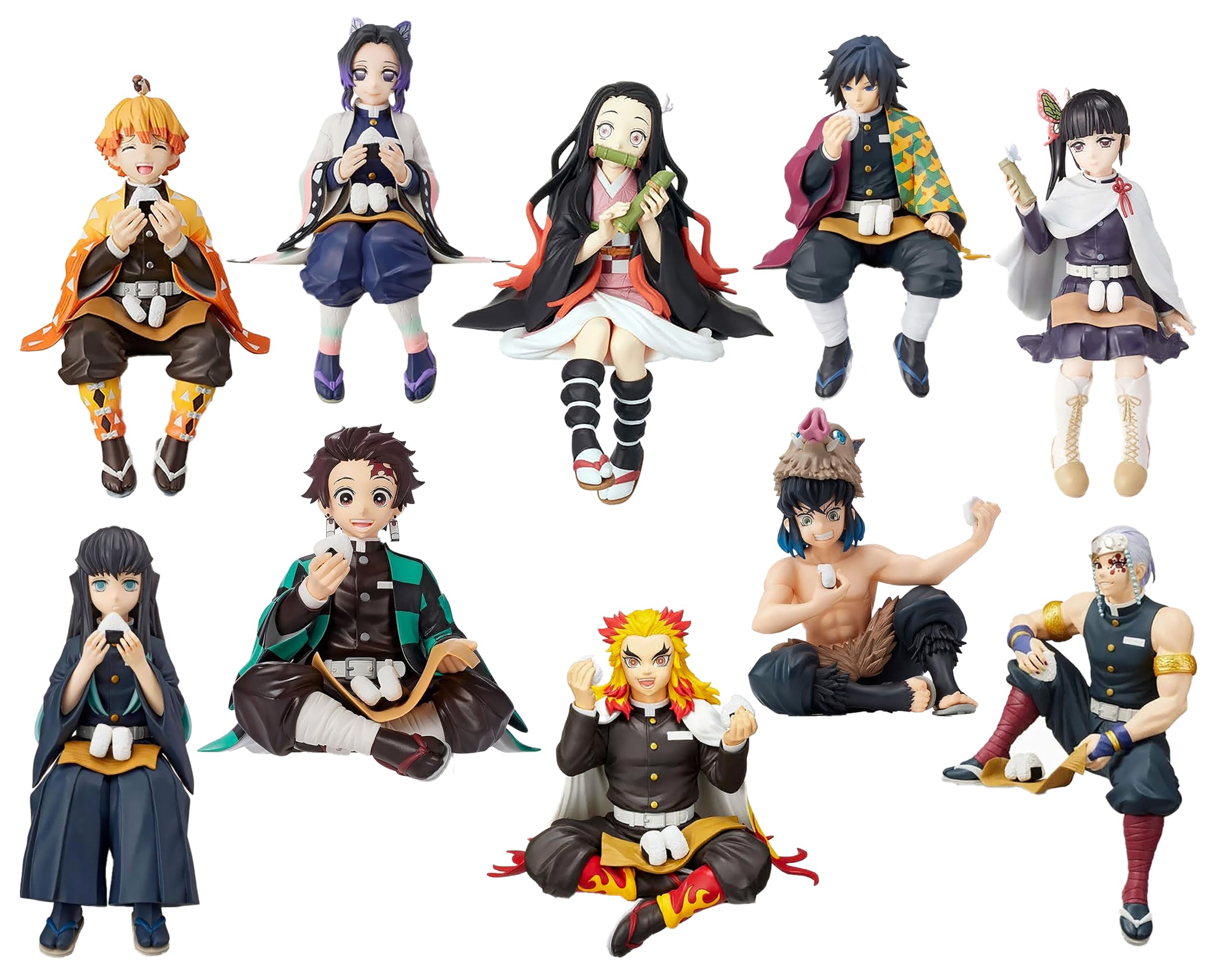 Demon Slayer Set of 10 Limited Edition Anime Action Figures - Hashibira, Inosuke, Kamado Tanjirou, Agatsuma Zenitsu - Perfect for Car Dashboard, Decoration, Cake, Office Desk