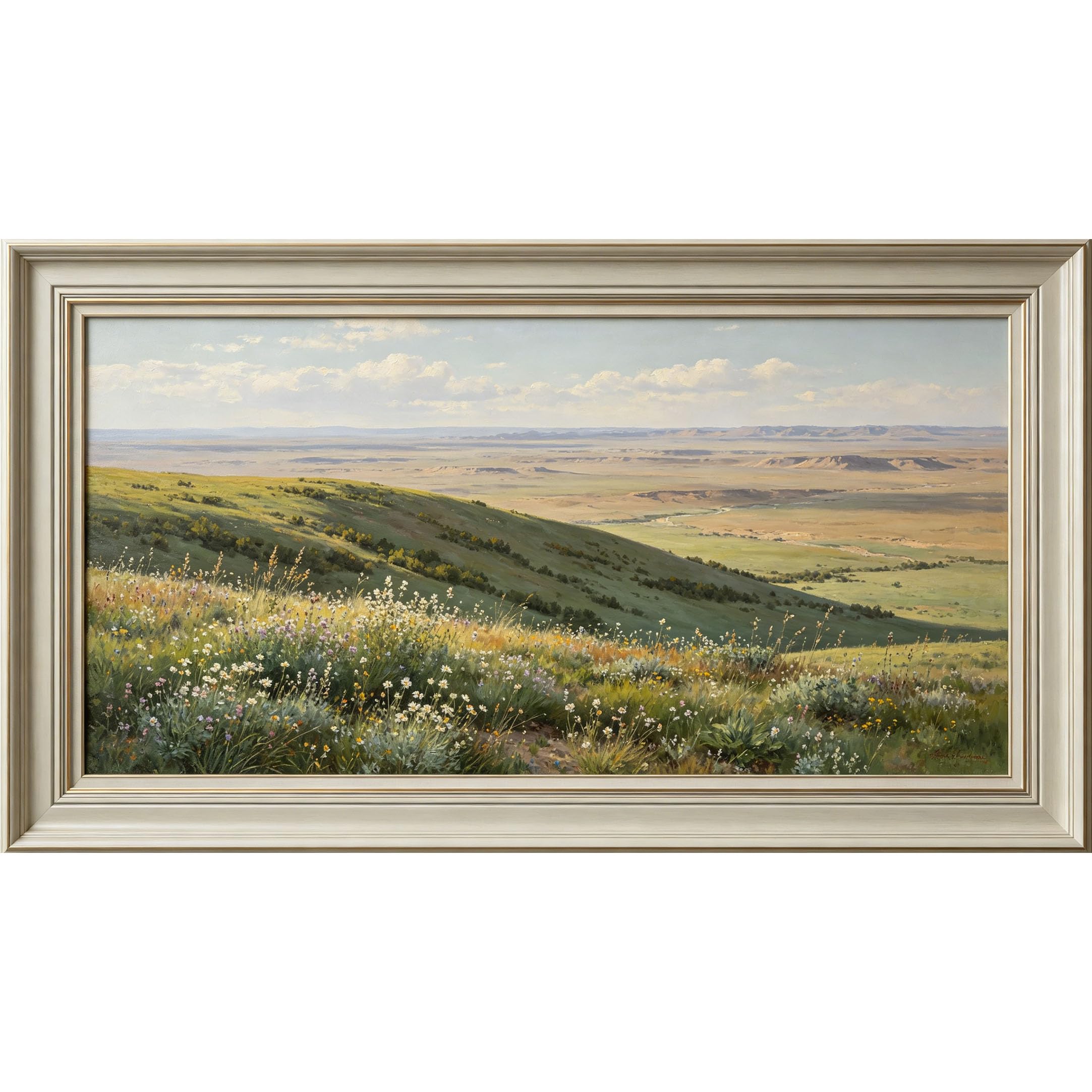 QZLITHOTIC 50×100cm 3D Framed Wall Art， Scenic Mountain Meadow Landscape Self?Adhesive Mural， Water?Activated Peel & Stick Fabric Decor Wall Decal for Bedroom Living Room