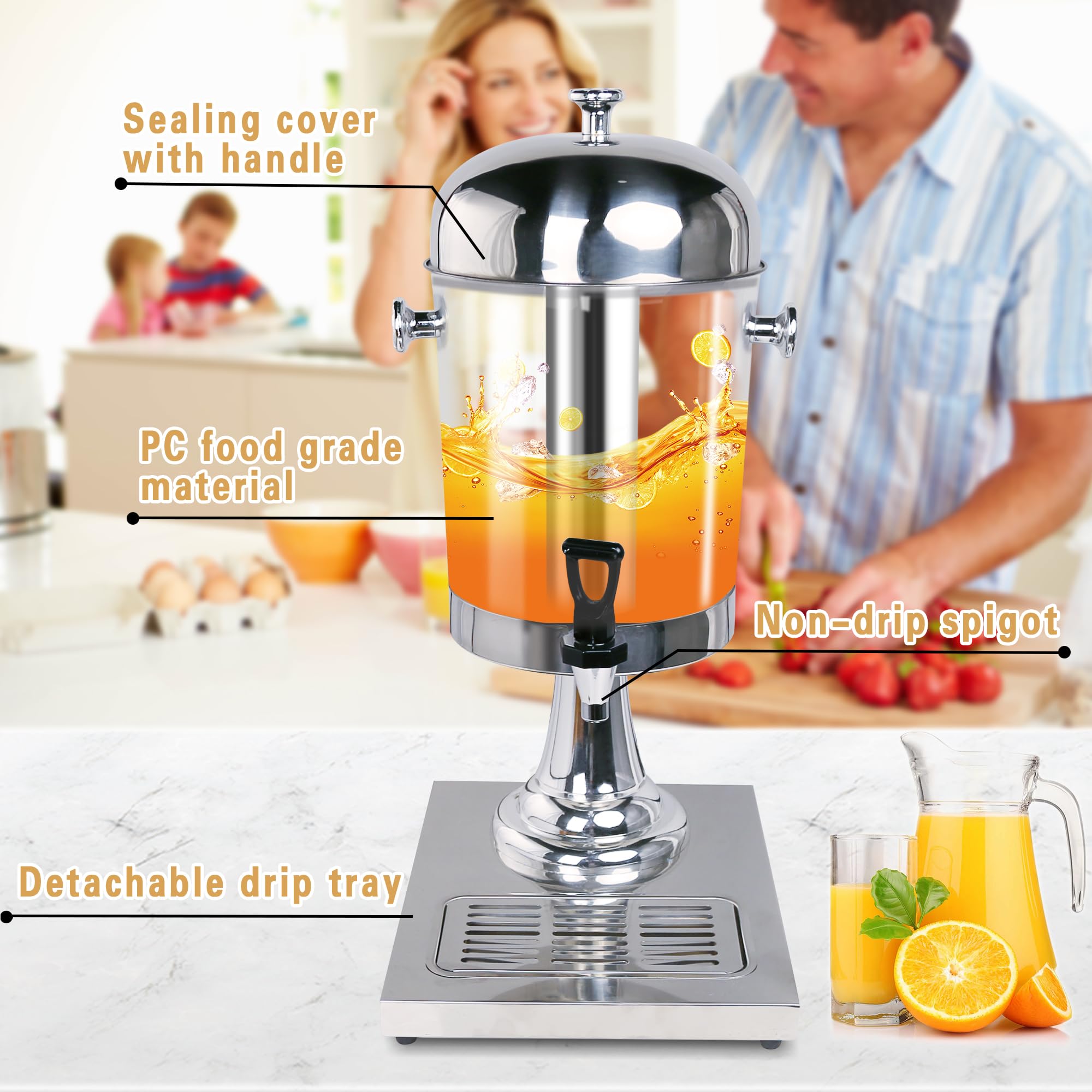 Hakka Deux distributeurs de boissons de 8 L avec robinet, distributeur de jus, distributeur de boissons en acier inoxydable étanche, distributeur d'alcool/cocktail/lait/eau pour boissons froides et