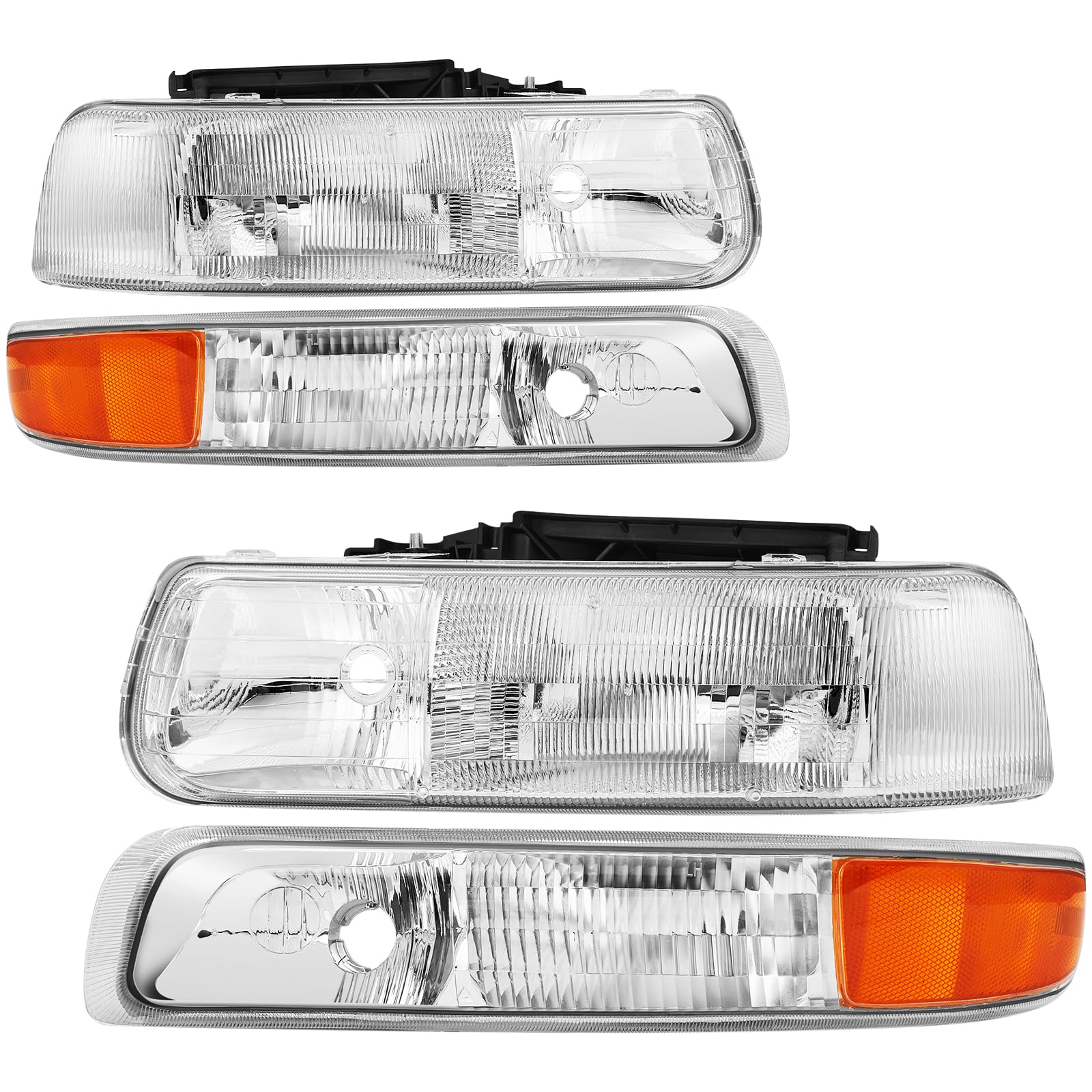 Headlights Assembly Compatible with 1999-2002 Chevy Silverado 1500 2500, 2000-2006 Chevy Tahoe Suburban Headlamp Assembly, Chrome Housing, OE Replacement Halogen head light assembly set