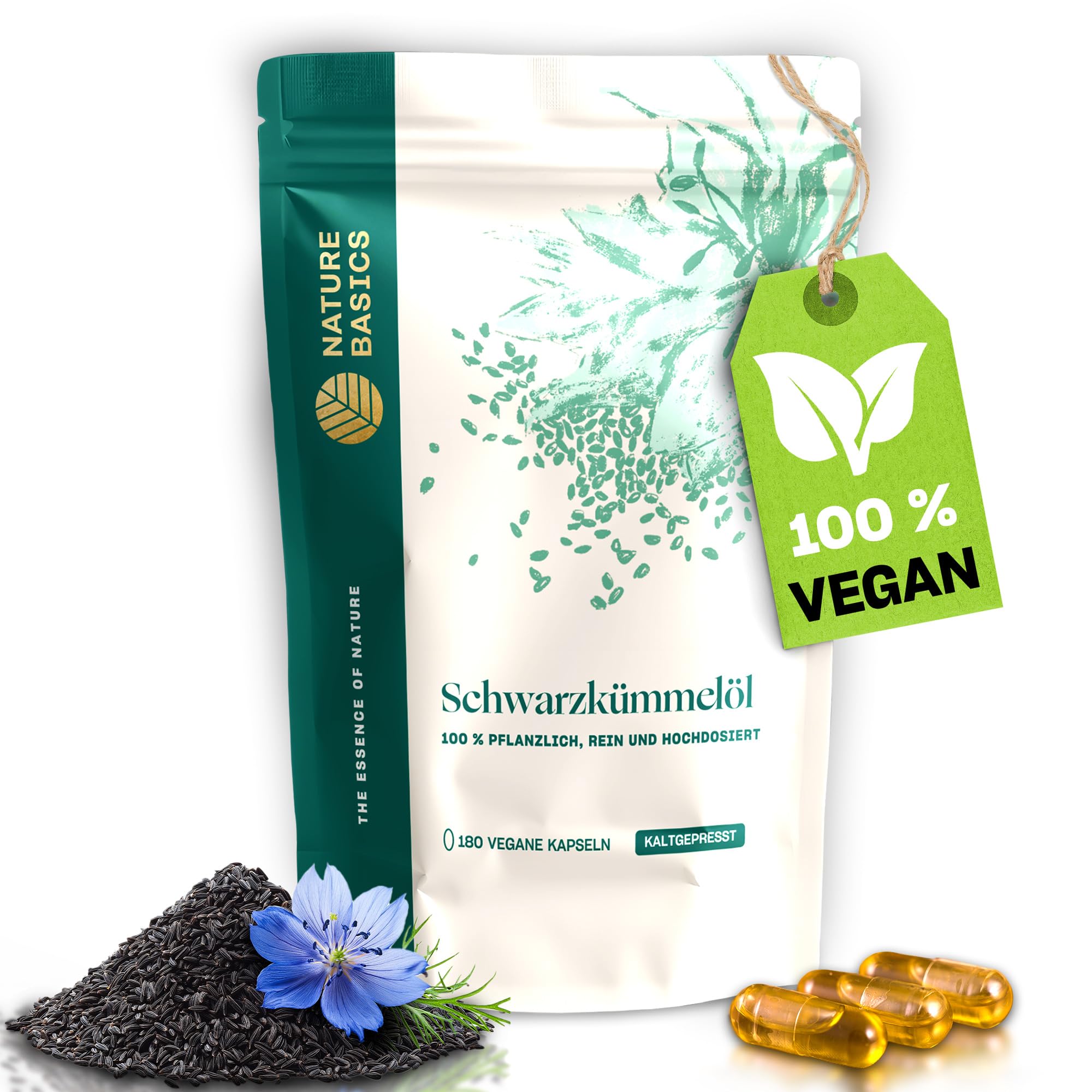 Schwarzkümmelöl - 180 Kapseln hochdosiert / 500 mg hochwertiges Schwarzkümmelöl & 250 mg Linolsäure je Kapsel/Vegan & Nachhaltig