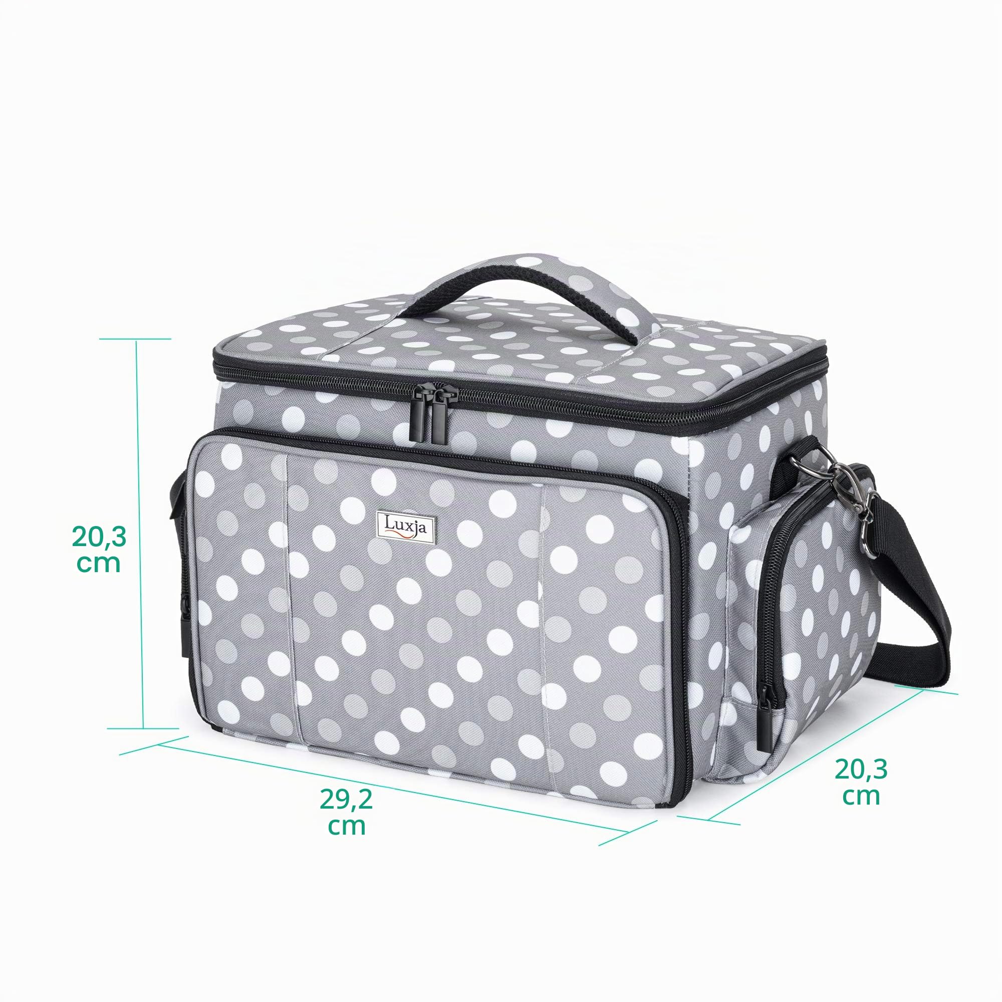 Luxja Nähset Aufbewahrung, Nähzubehör Tasche Organizer für Anfänger, Reisende, Tragetasche für Nähmaschine Zubehör und Nähzeuge, Grau Punkt