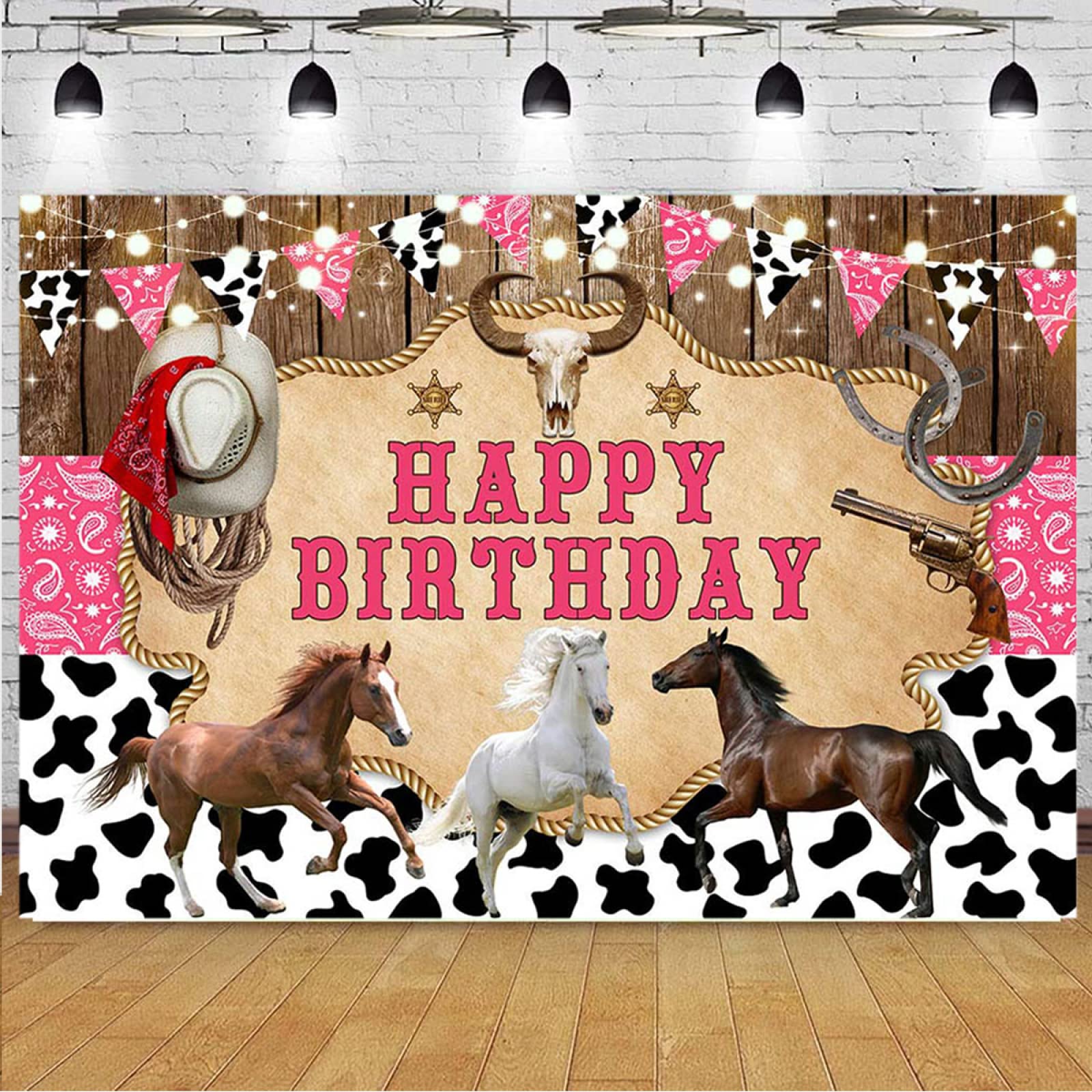 Cowgirl Birthday Backdrop Rustic Cowboy Rodeo Pink Bandana Girl Birthday Party Baby Shower Decor Background West Wooden House Barn Photography