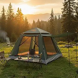 Barraca de Camping 4-6 Pessoas Impermeável Automática com Mosquiteiro, ComVobertura e Proteção Solar Dobrável Camping Equipamentos,Dobrável