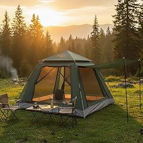 Barraca de Camping 4-6 Pessoas Impermeável Automática com Mosquiteiro, ComVobertura e Proteção Solar Dobrável Camping Equipamentos,Dobrável