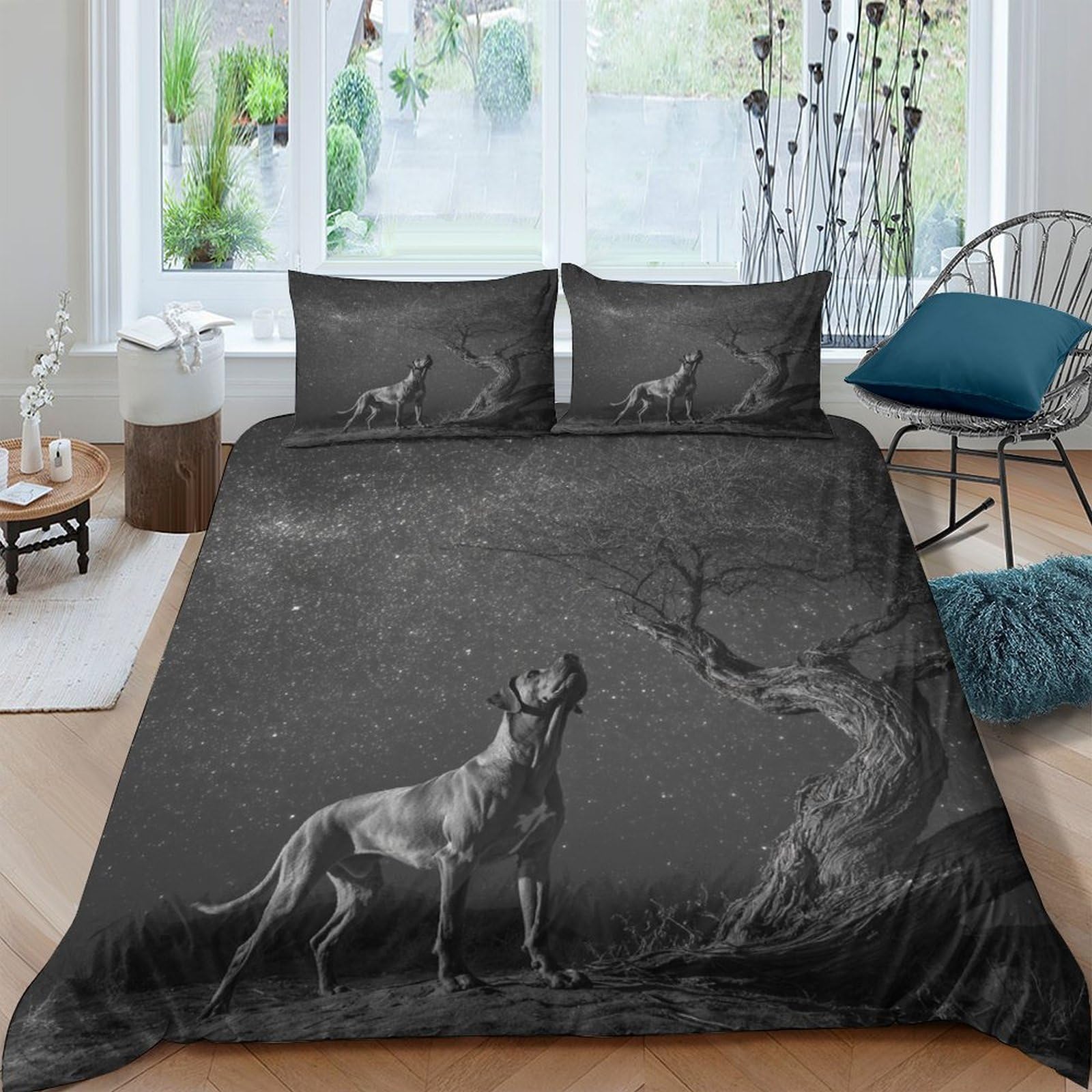 Ctjqhvkz Style-8 3D Printed Dark Forest Wolf Fitted Sheet Microfiber Soft Deep Black Tree Bed Cover For Bedroom Guestroom Decor Single（135X200cm）