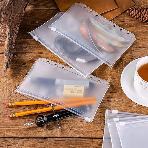 Miniatura 3 de 12 piezas A6 de 6 agujeros hojas sueltas para cuaderno organizador de relleno, 6 bolsas con cremallera y 6 páginas de repuesto para tarjetas de