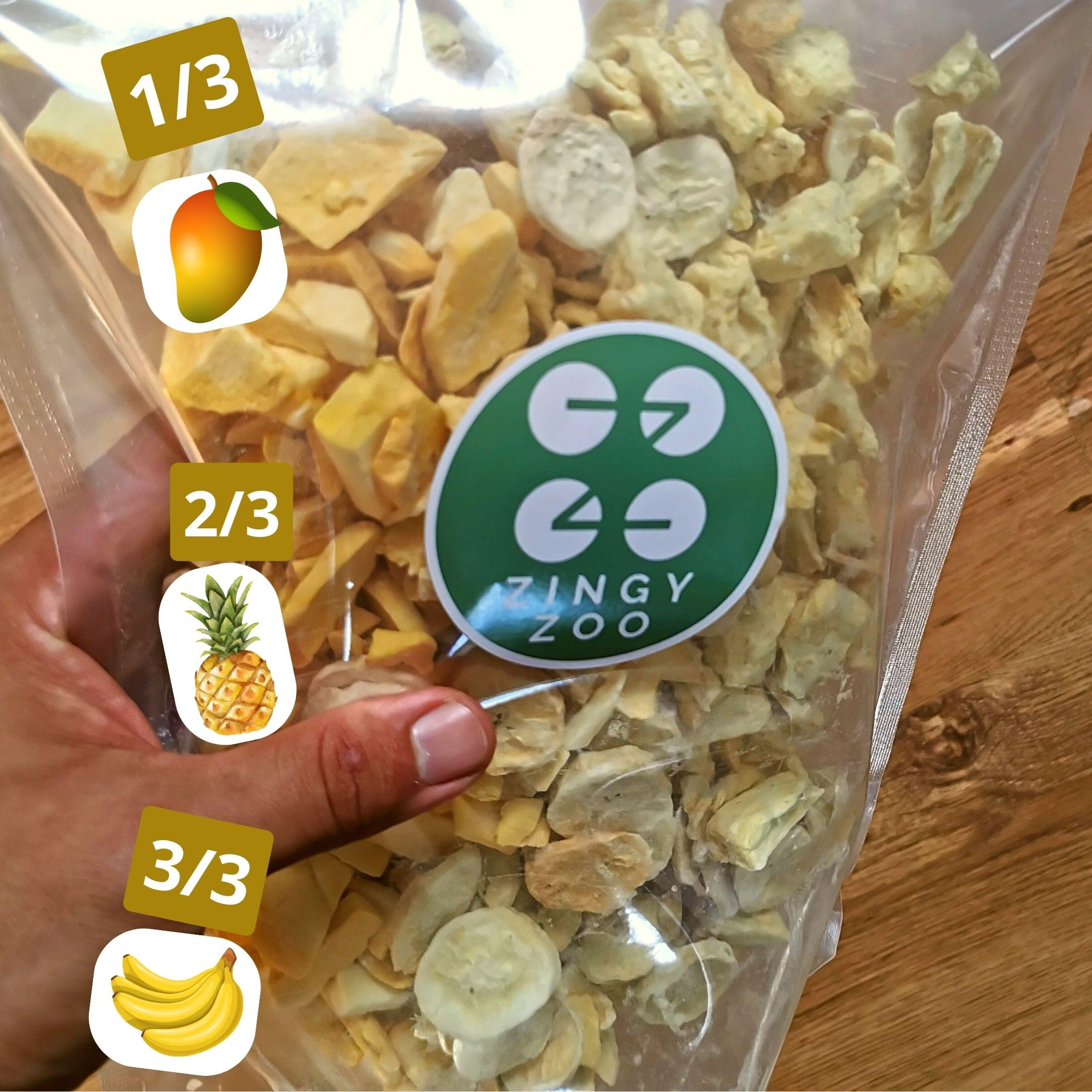 Frutas Liofilizadas | XL 350g Mezcla Plátano Seca, Piña, Mango | Fruta Seca Pura | Comida Liofilizada | Freeze Dried Fruit Tropical Banana Mango Pineapple Mix | Fruta Tropical ZingyZoo