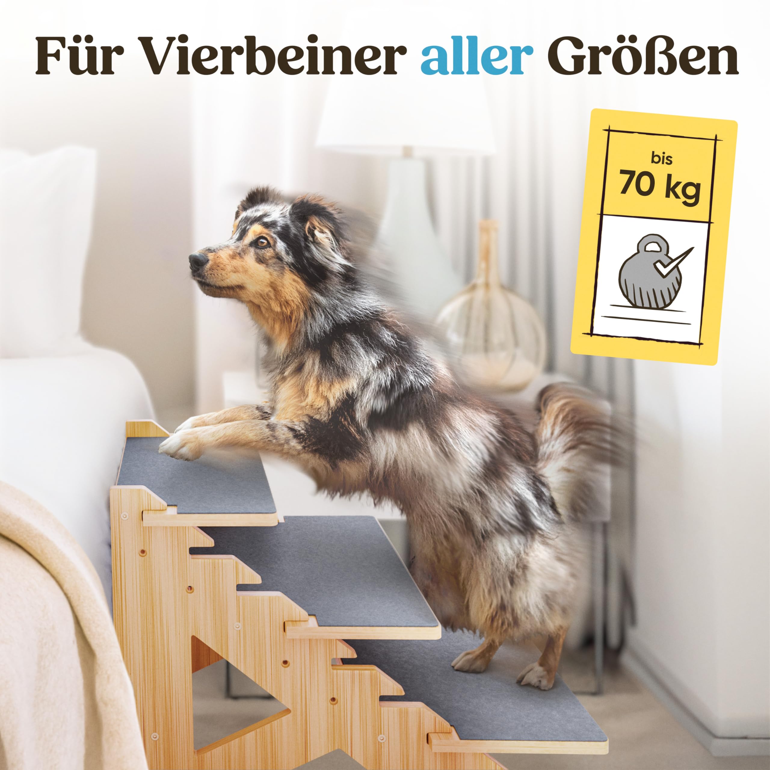 AMAZINGs Haustiertreppe für kleine, mittlere und schwere Hunde, Junge und alte Katzen. Flexibel einstellbar | Hundetreppe, Katzentreppe | 40 cm hoch, für Höhen von 25-55 cm, für Sofa, Couch, Bett