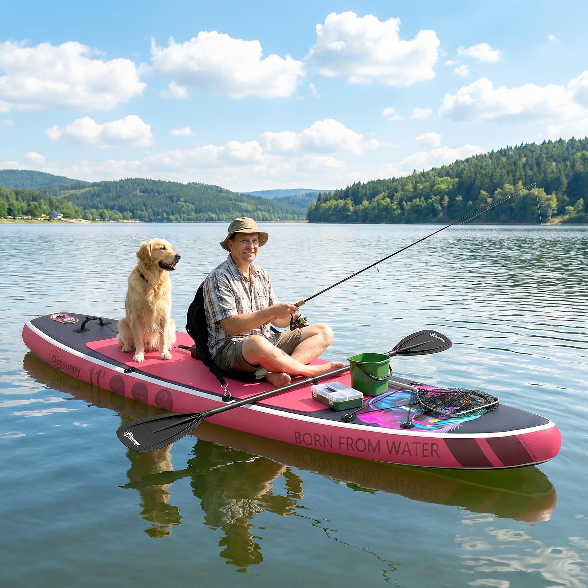 Outsunny Tavola Sup Gonfiabile Adulti, 335 cm Extra-Lunga Stand Up Paddle Board con Sedile, Pagaia Convertibile, Ponte Antiscivolo, Zaino, Pompa, 3 Pinne, Custodia Telefono Impermeabile, Carico 180kg