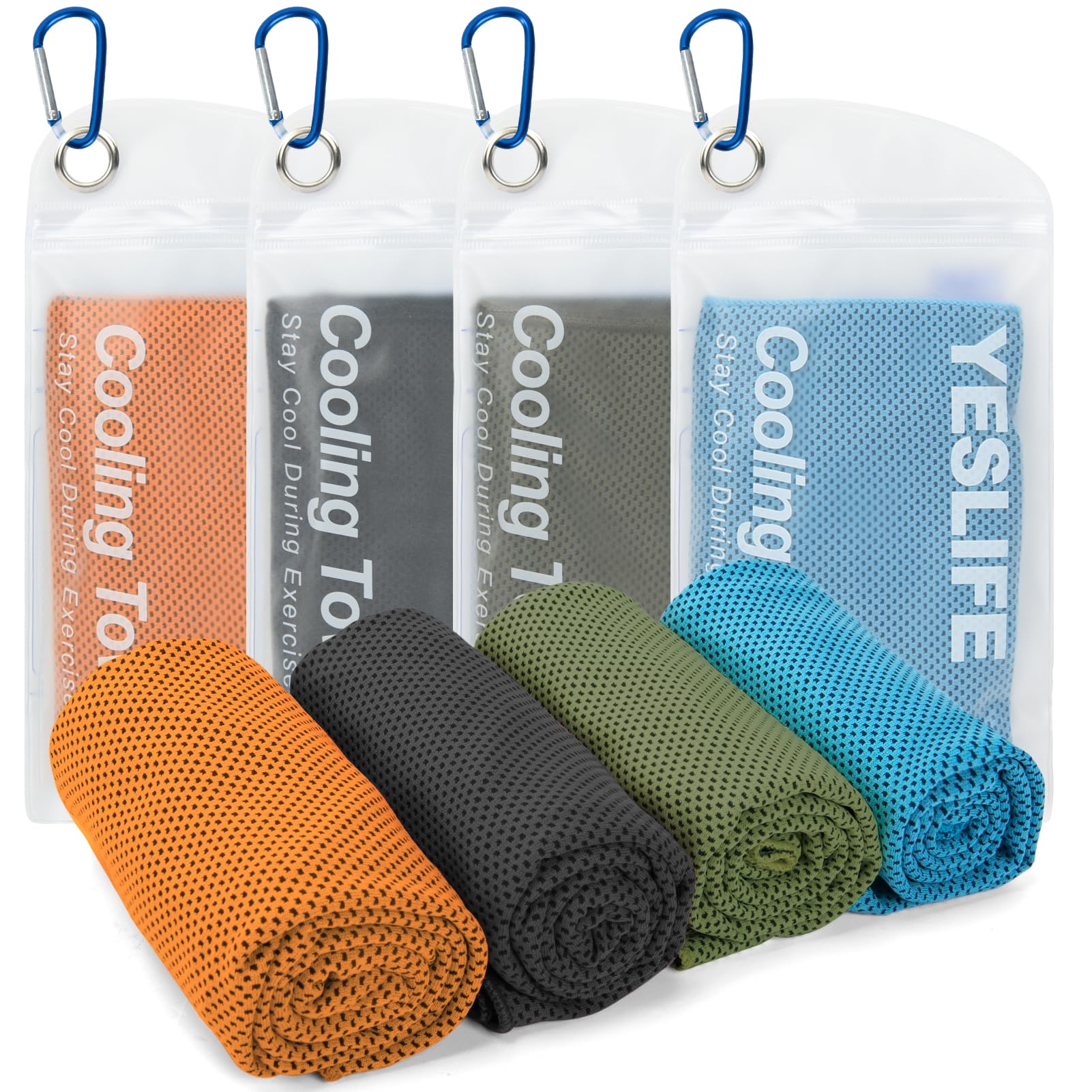 YESLIFE 4-Pack Cooling Towels (40"x 12"), Cooling Neck Wraps, Ice Towel
