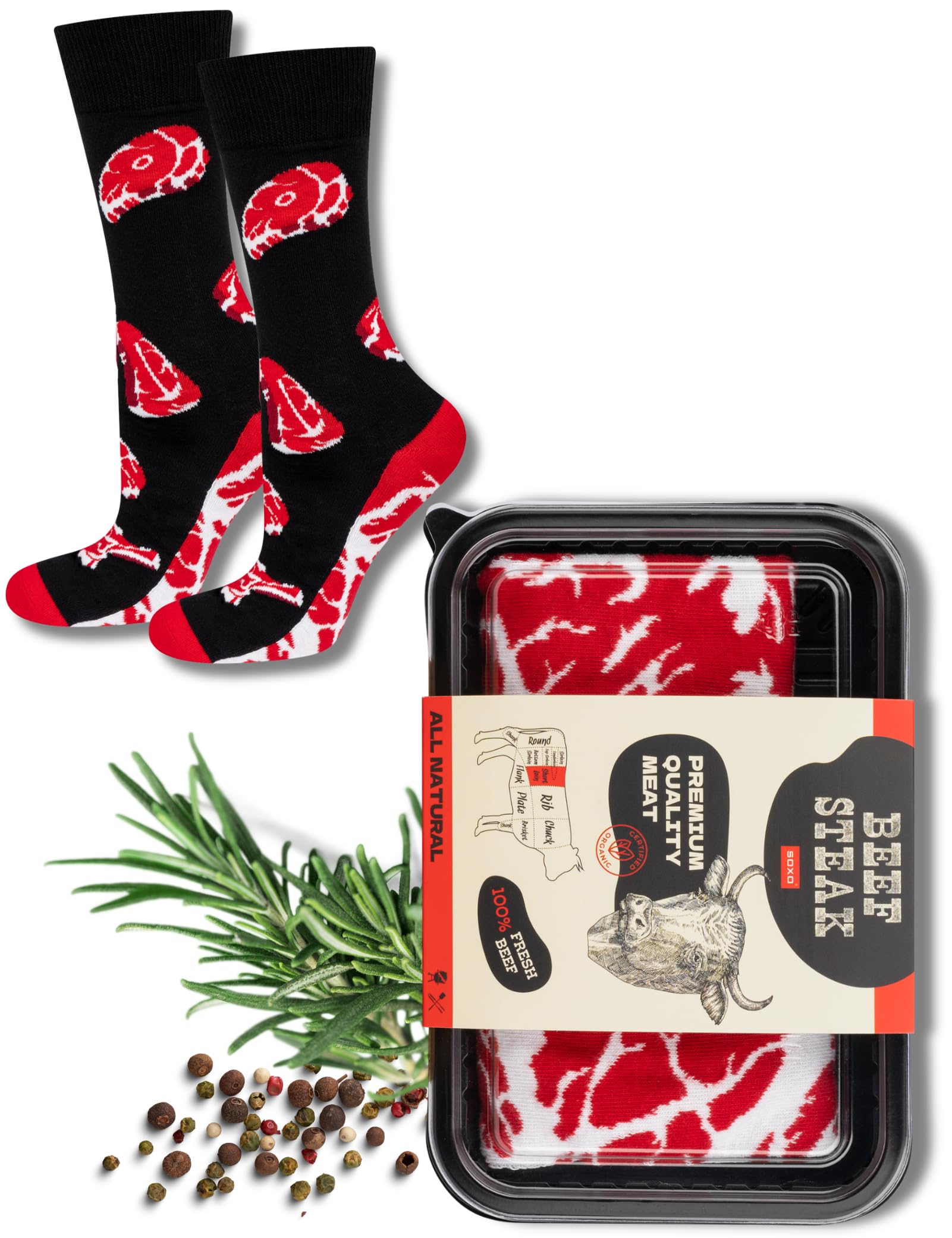 Soxo Men's Beef Steak Meat Socks Funny Gifts Cotton Sock Colourful Funky Gift Crazy Presents Box 6.5-10.6