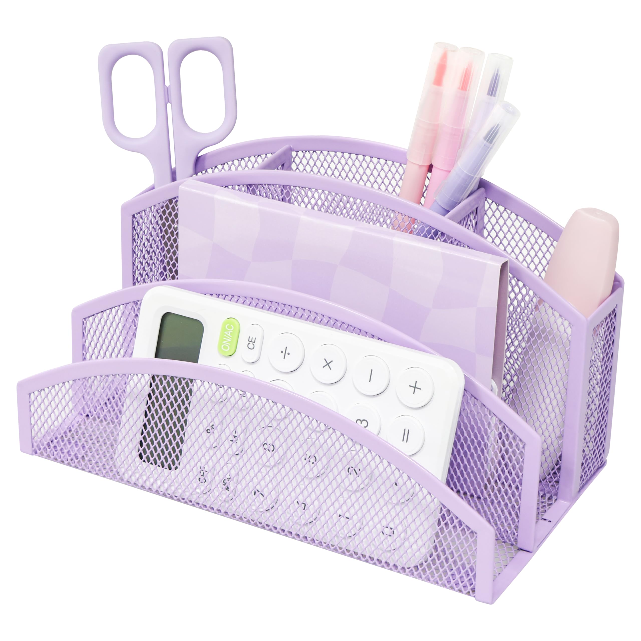EXERZ Mesh Desk Organiser โ 3-Tier Letter Holder with 4 Compartments โ Black, White, Pink, Purple โ Metal Wire File Sorter for Office, Home, School (Light Purple)