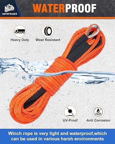 Miniatura 4 de METOWARE Cuerda de cabrestante sintética, línea de cable de cabrestante de 14 pulgadas x 50 pies, 10000 libras con funda protectora para vehículos