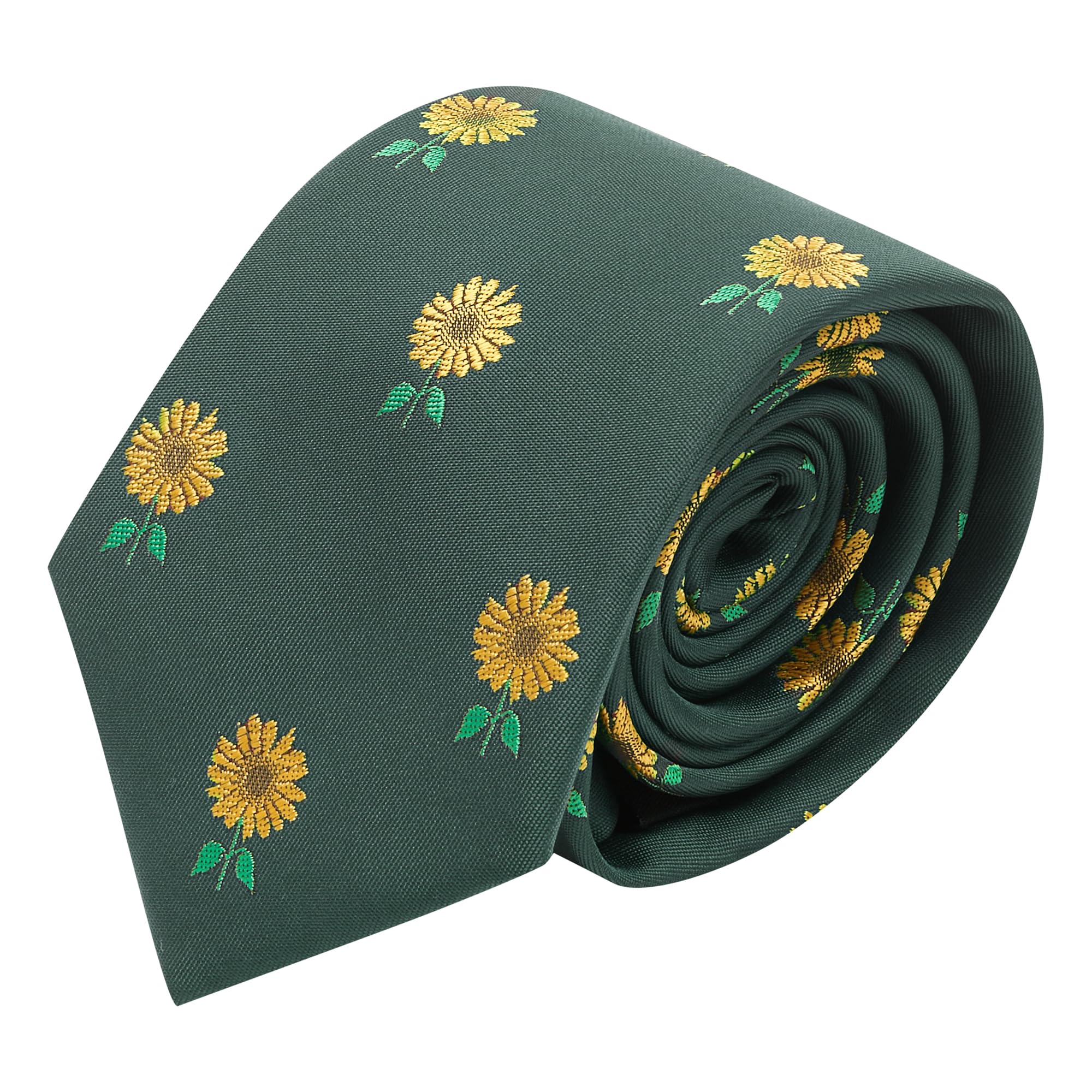 King & Priory Dark Green Embroidered Sunflower Tie