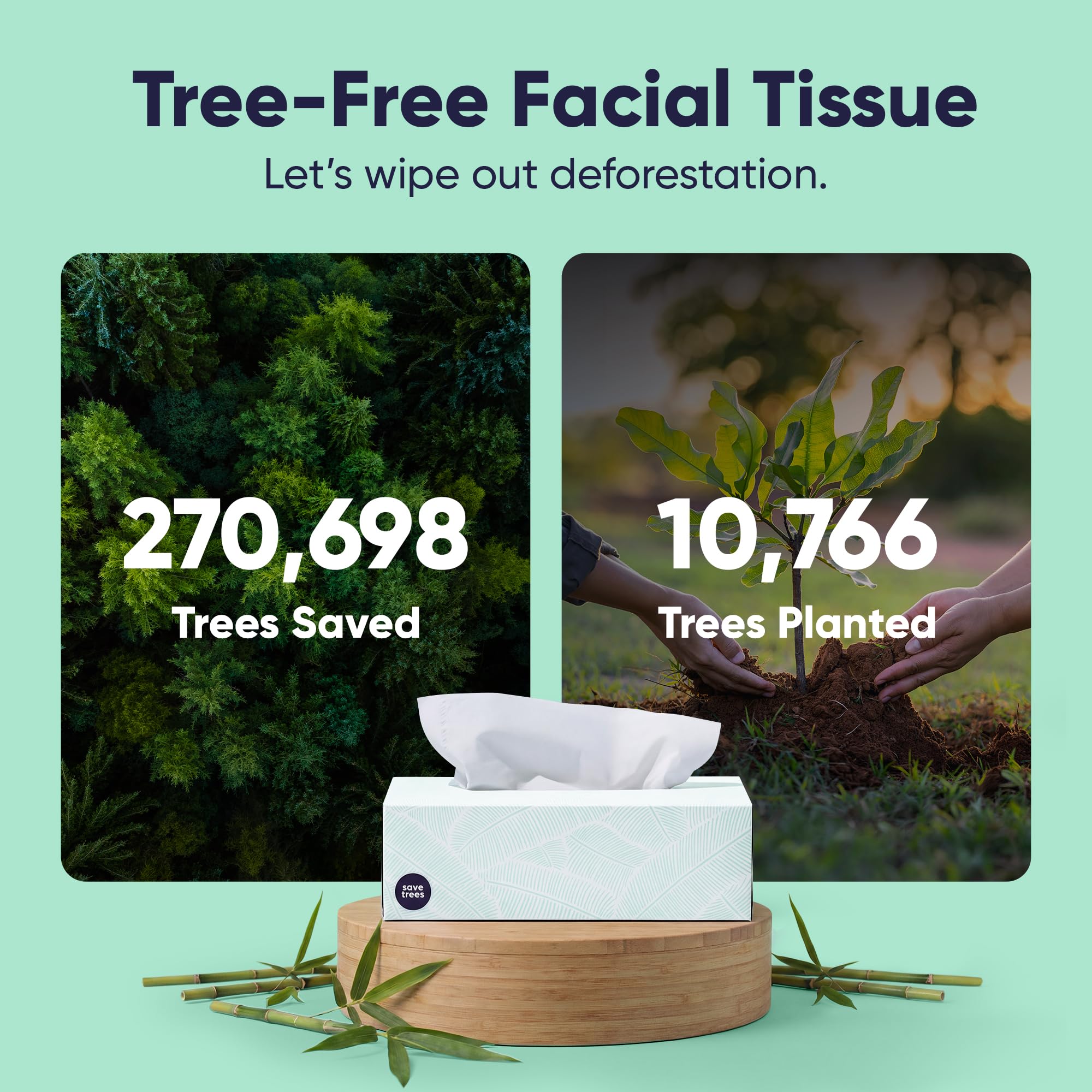 Cloud Paper Save Trees Co. Bambusowe chusteczki do twarzy - 12 pudełek ekologicznych, 3-warstwowych chusteczek hipoalergicznych, 90 arkuszy w pudełku, certyfikat FSC, opakowanie bez plastiku, miękkie