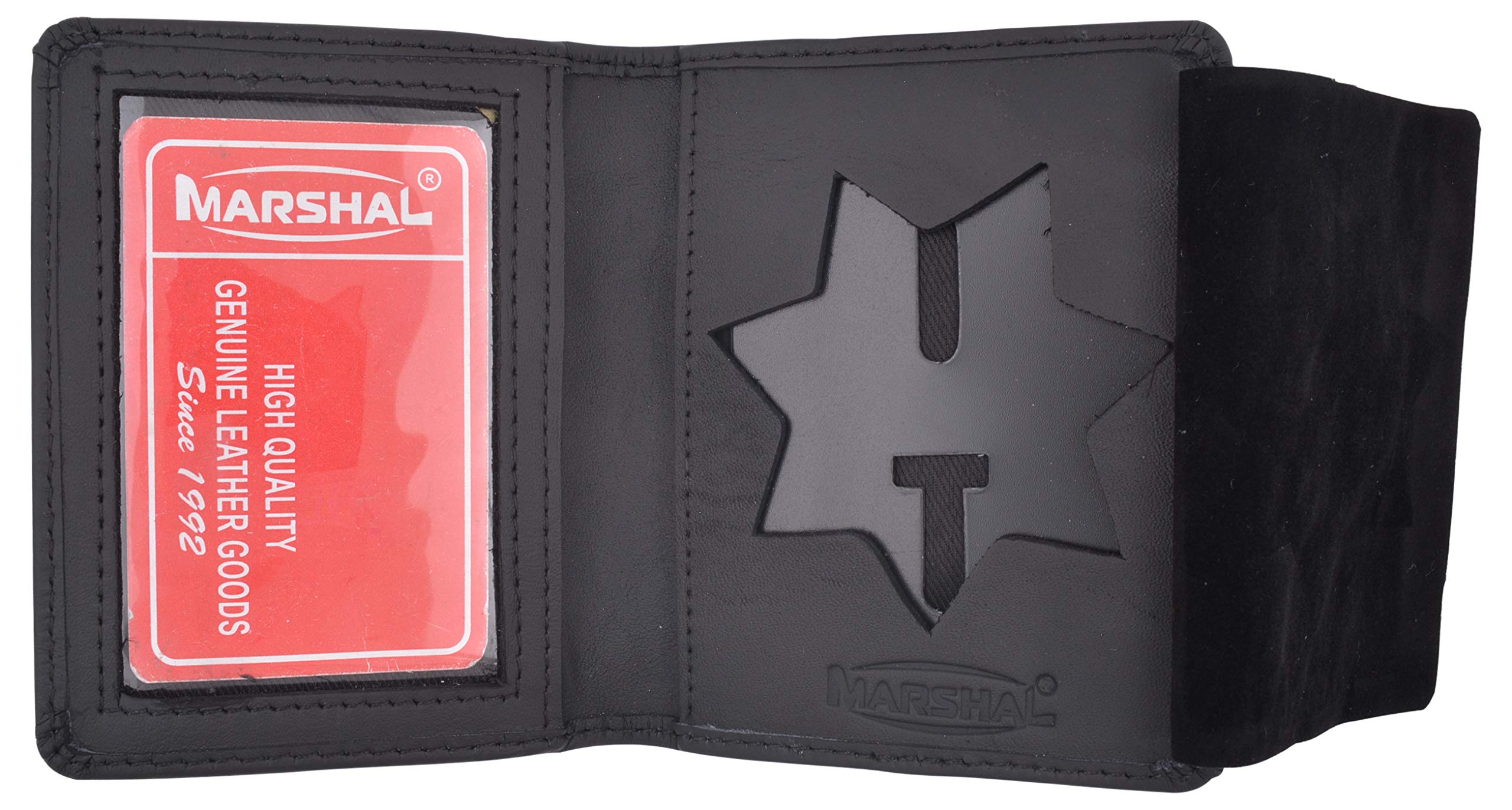 Leather Badge Holder 7 Pointed Star Compact, Low Profile Case with Single Id Window