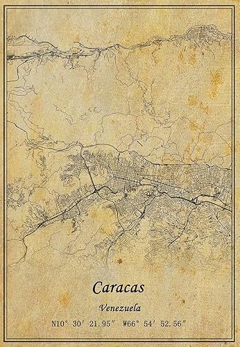Kaisrlse Póster de arte de pared con mapa de Venezuela Caracas, estilo vintage, sin marco, 24 x 36 pulgadas