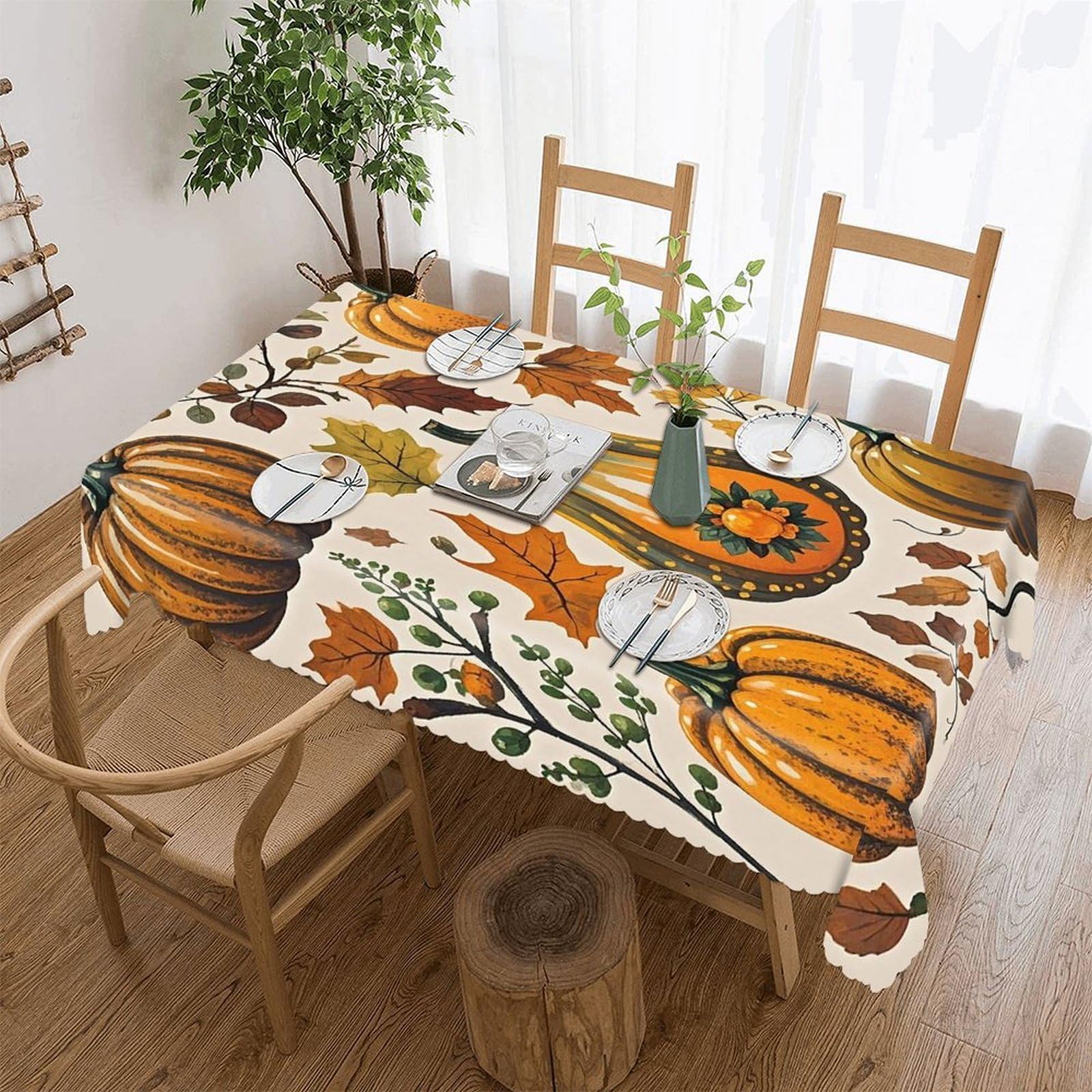 Thanksgiving Pumpkin Tablecloth Rectangle Table Cloth Decorative Fabric Table Cover Waterproof Seasonal Table Cover Wrinkle Resistant Washable Table Cloth for Party Picnic Dinner Decor 55"x70"