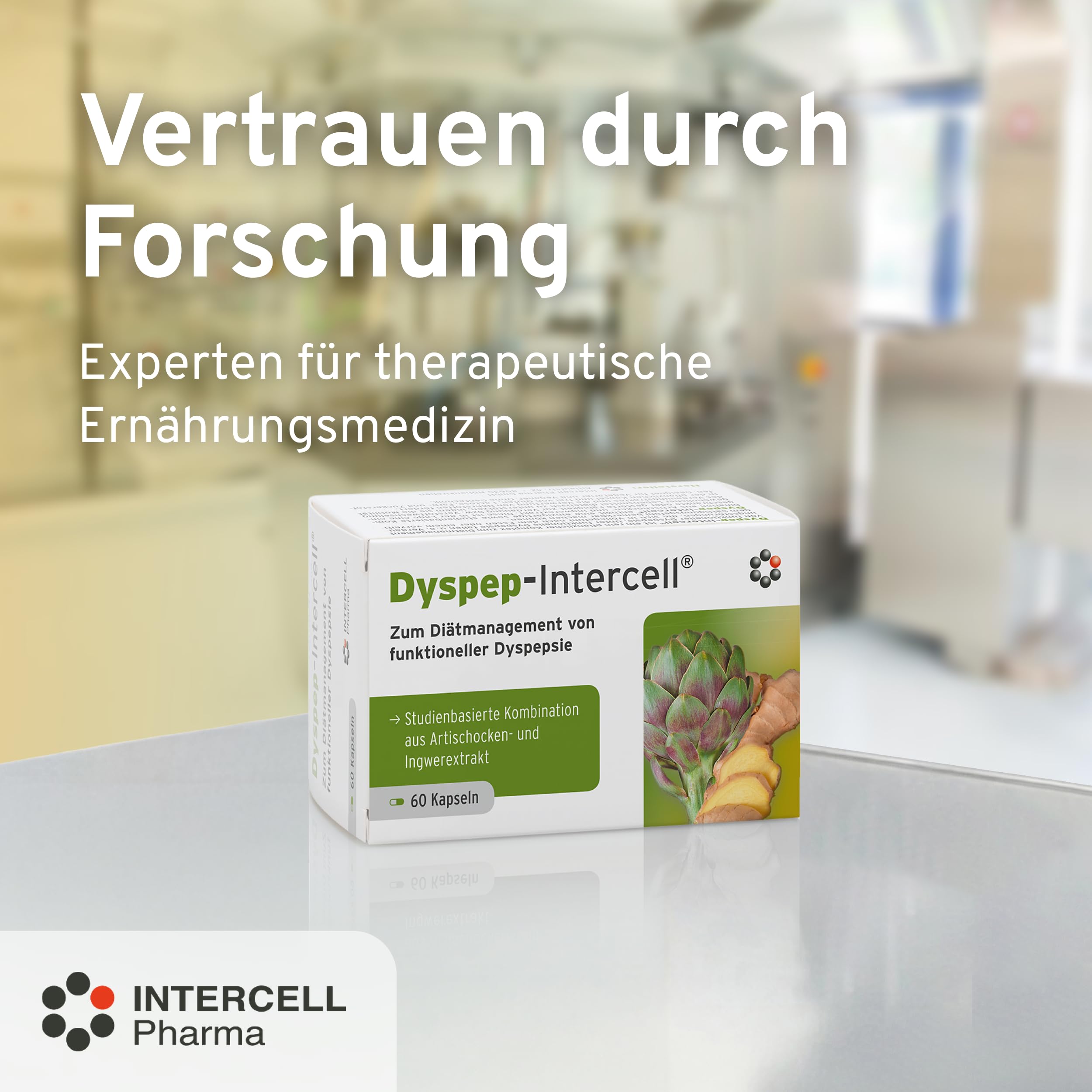 Dyspep-Intercell (60 Kapseln) - Patentierter Artischocke & Ingwer Komplex - Zum Diätmanagement bei funktioneller Dyspepsie (Reizmagen) - Schonende CO2-Extraktion für hochdosierte Bitterstoffe