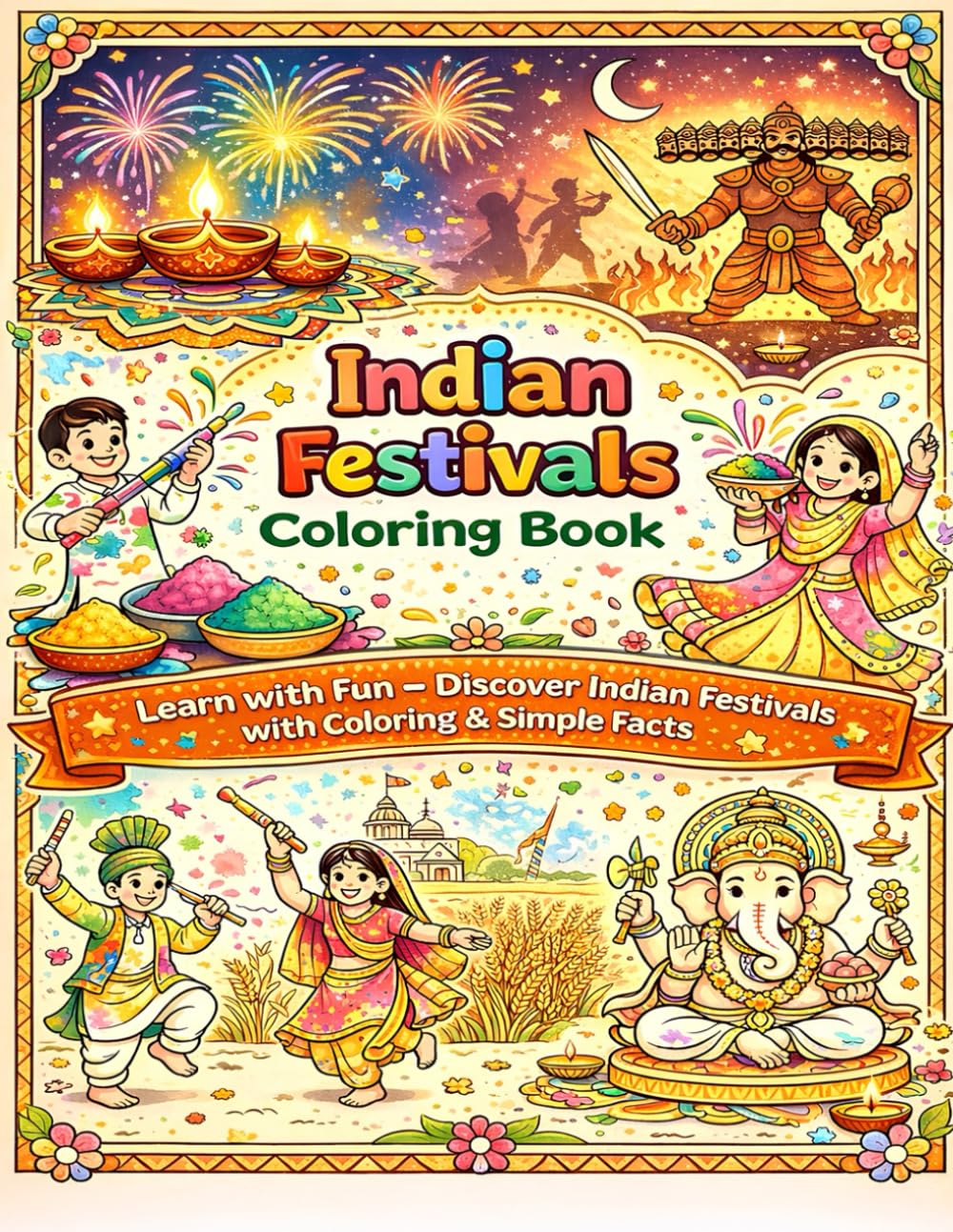 Indian Festivals Coloring Book – Part 1: Learn with Fun – Discover Indian Festivals with Coloring & Simple Facts